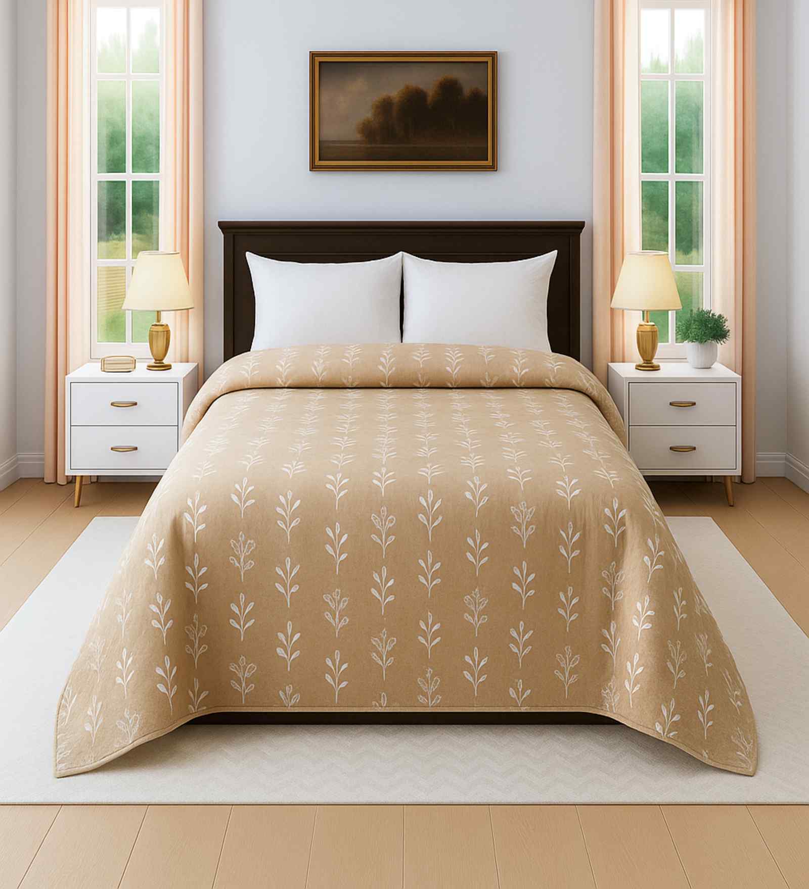 Orange Cotton Floral 300 GSM Double Bed Cotton Comforter