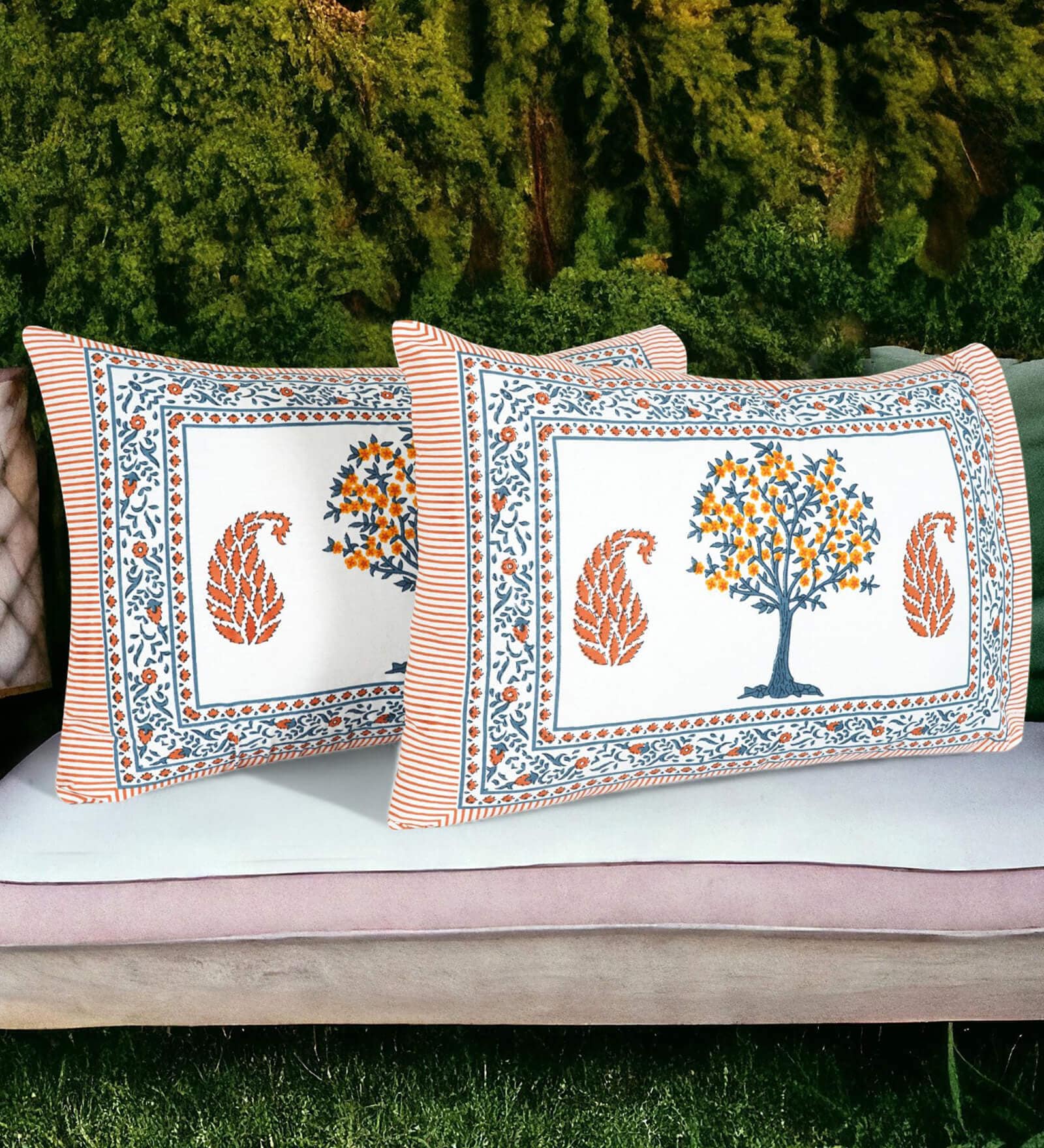Orange 220 TC Cotton Traditional 28 x 18 Inch inches Pillow Covers (Pack of 2)