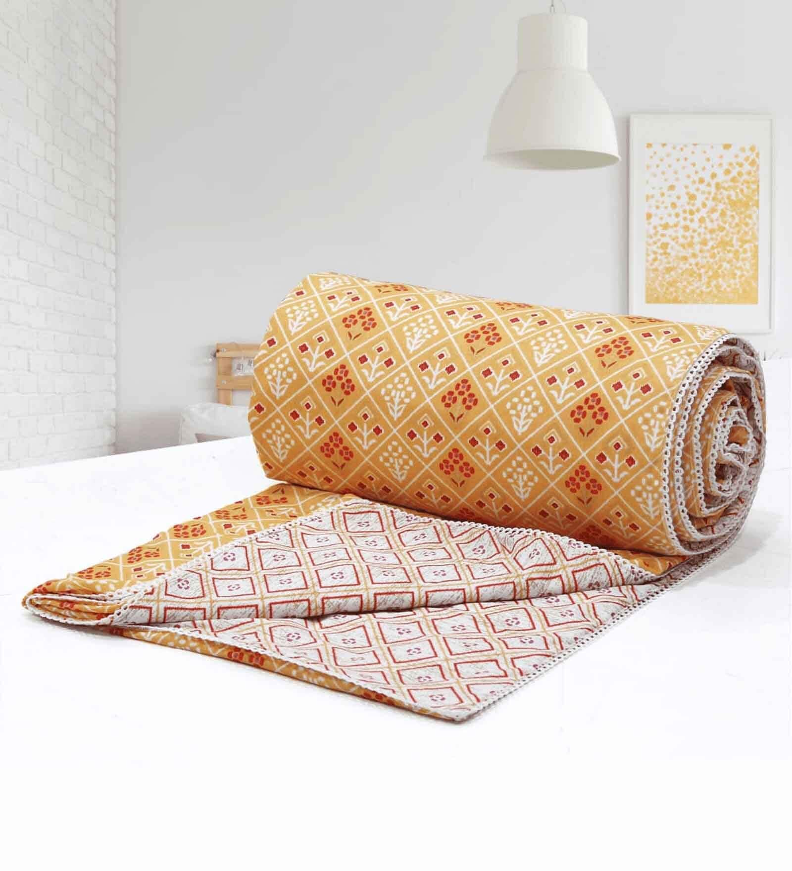 Orange Cotton Geometrical 144 TC Single Bed Dohar