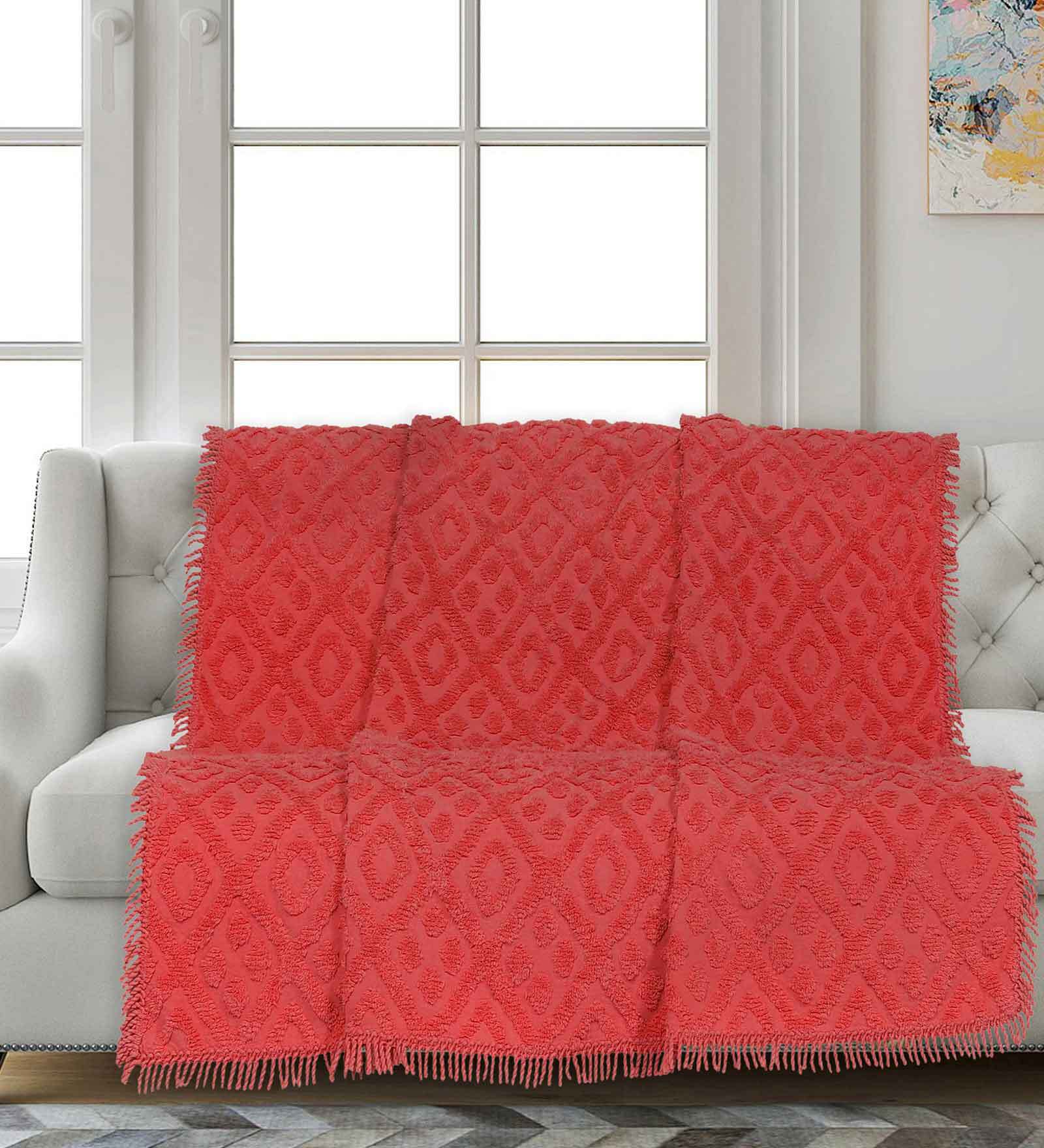 Orange Cotton Geometric 56X50 Inch Tufted Throw