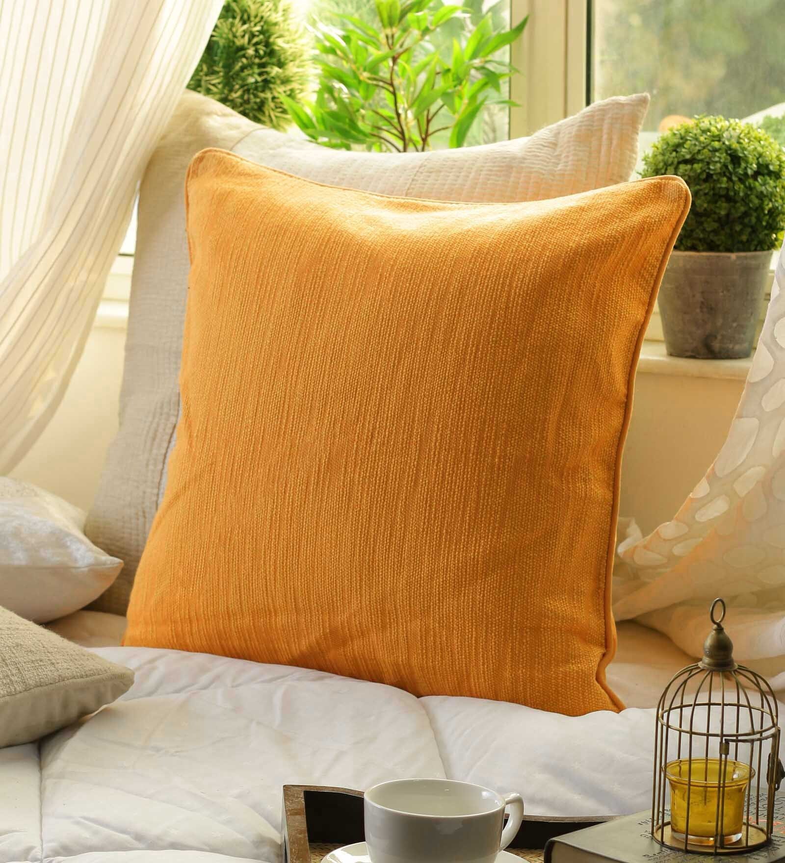 Solid Pattern Cotton Orange Cushion Cover 20 x 20 inches