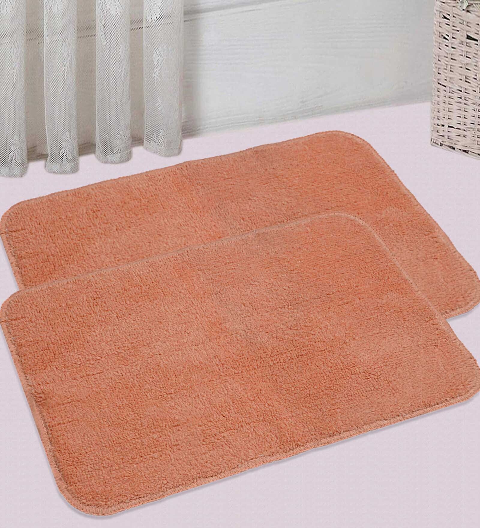 Orange Solid Cotton 24x16 Inches AntiSkid Bath Mat (Set of 2)
