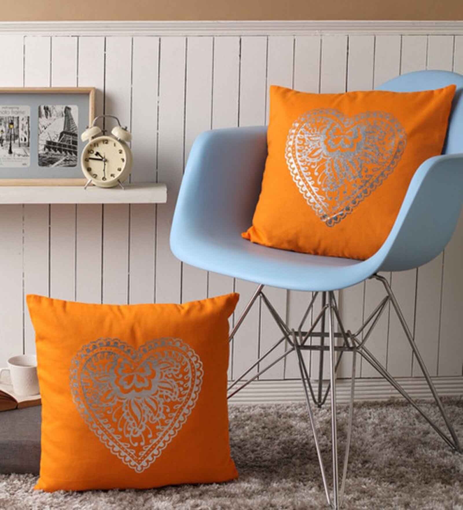 Orange - Khun Weave Cotton Cushion Cover (16 x 16 in)