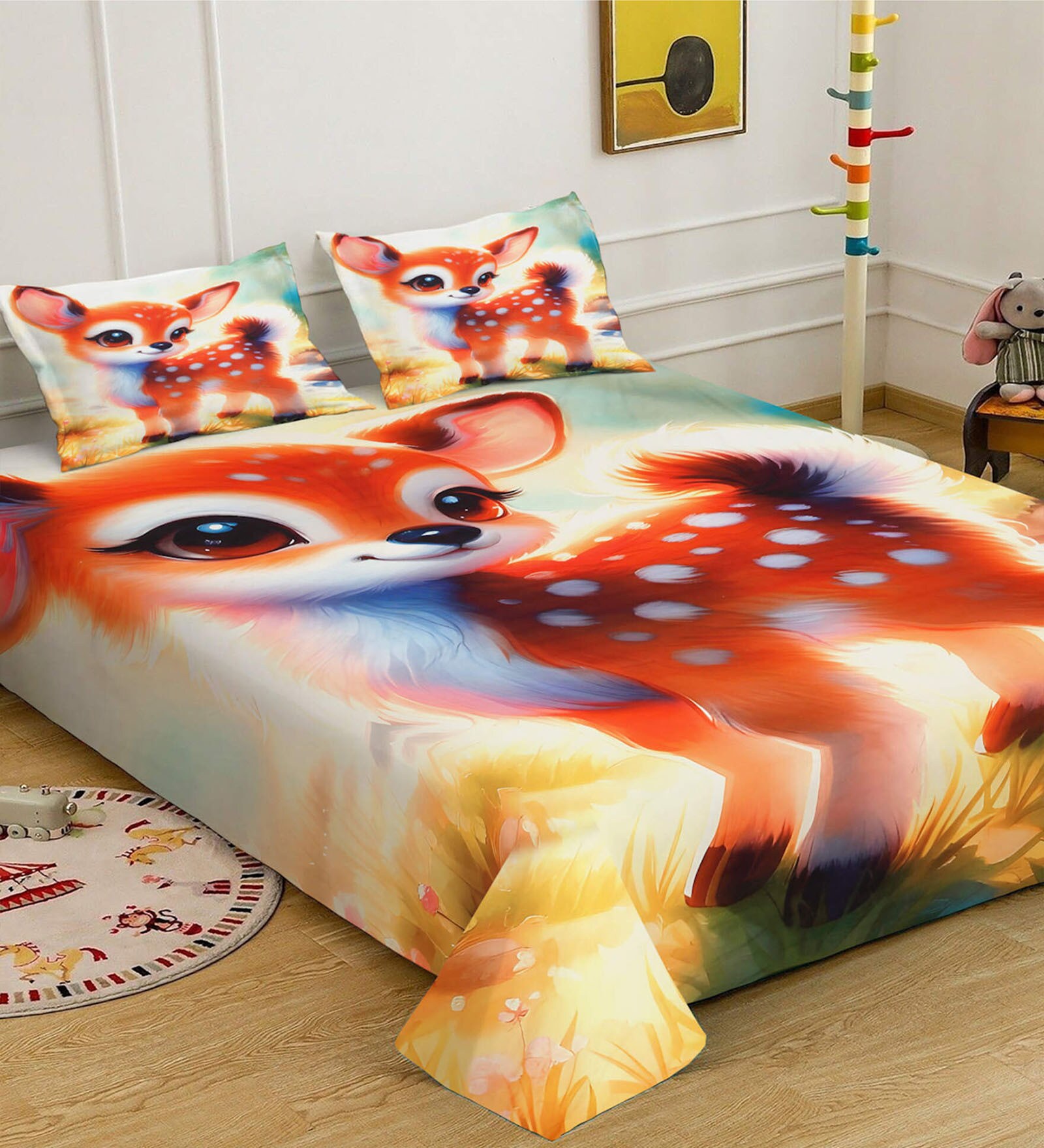 Orange Digital Animal Printed Cotton Blend Double Bedsheet with 2 Pillow Covers