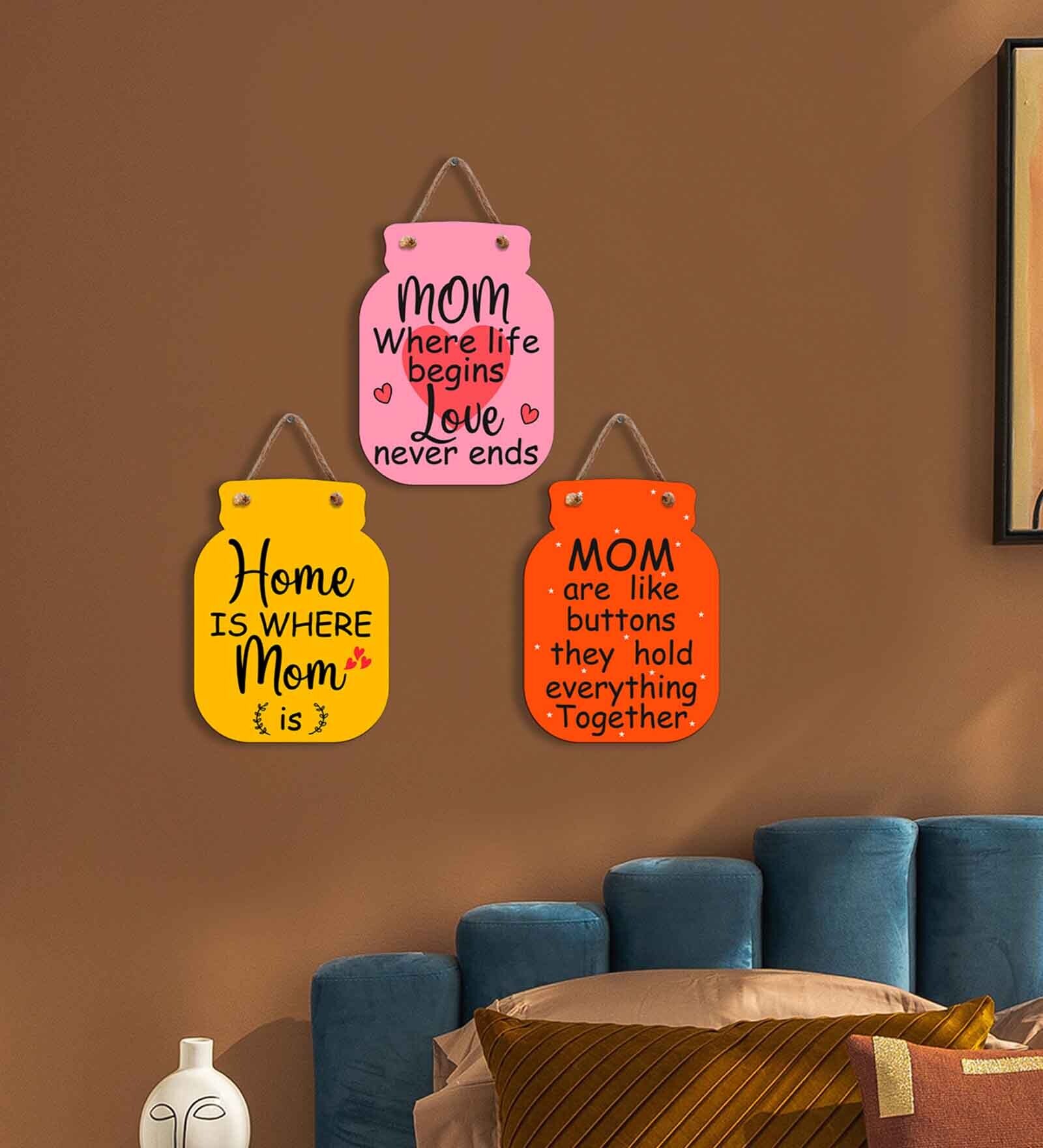 Orange Engineered Wood (Set of 3) Wall Hanging