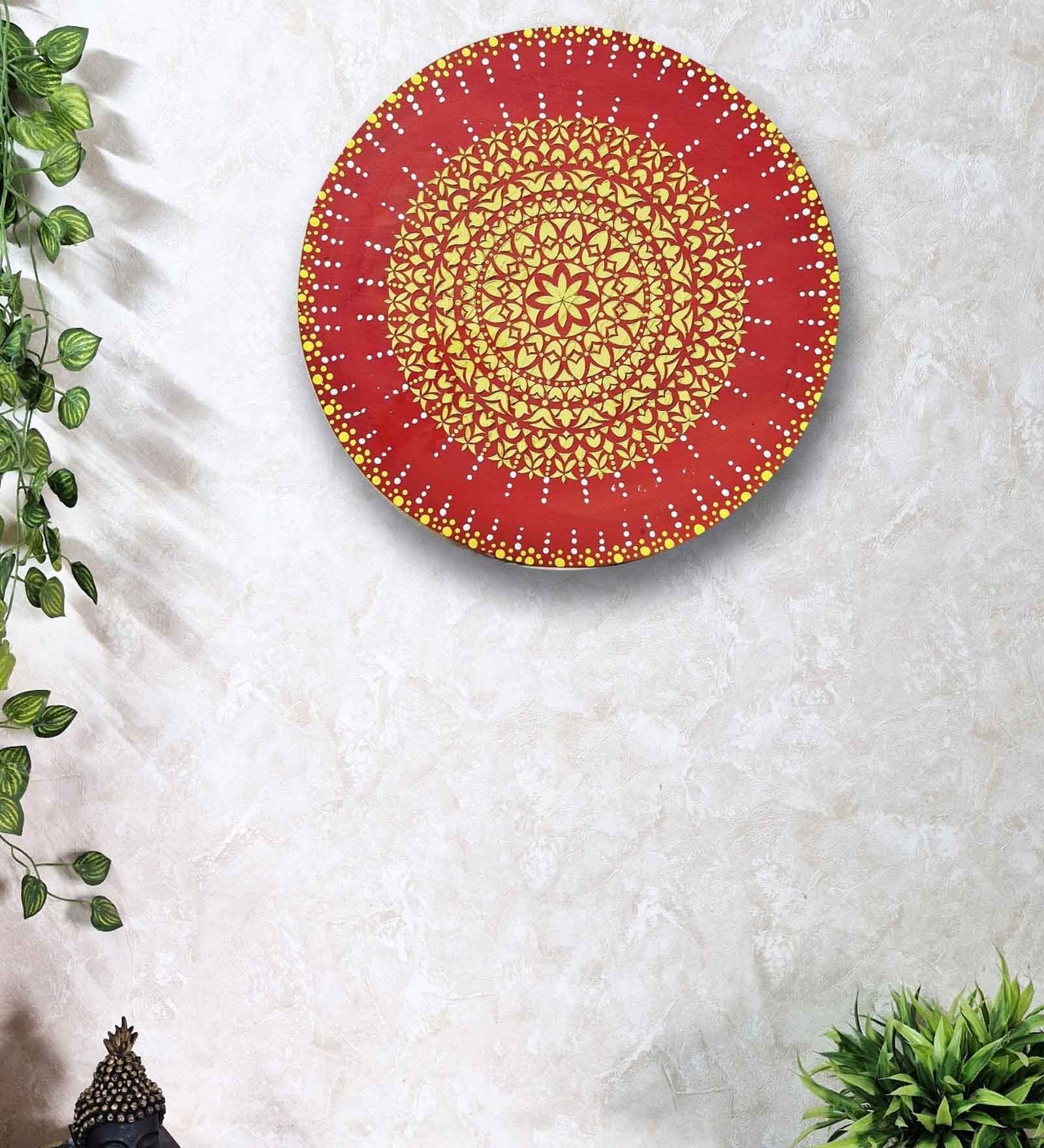 Orange Engineered Wood 15 Inch Wall Art with 3D design