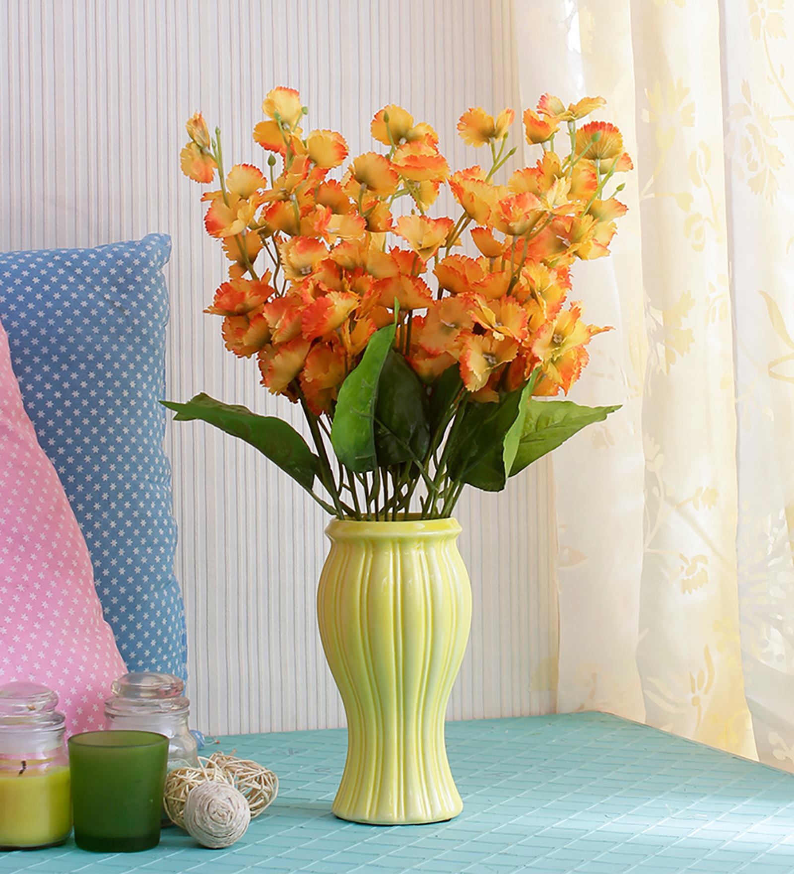Orange Fabric Blossom Artificial Flowers