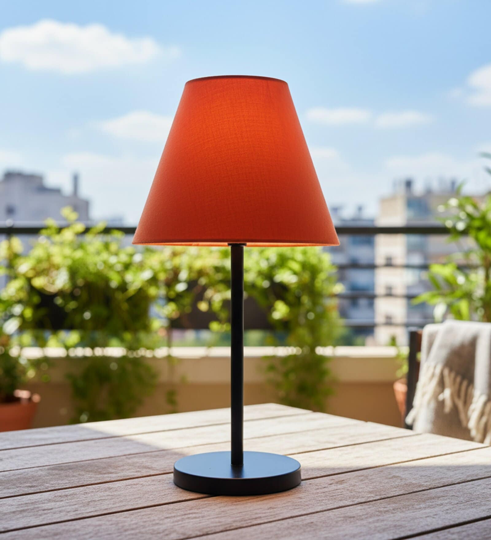 Orange Fabric Shade Table Lamp, Modern Bedside & Desk Lamp with Metal Base for Bedroom, Living Room & Home Decor