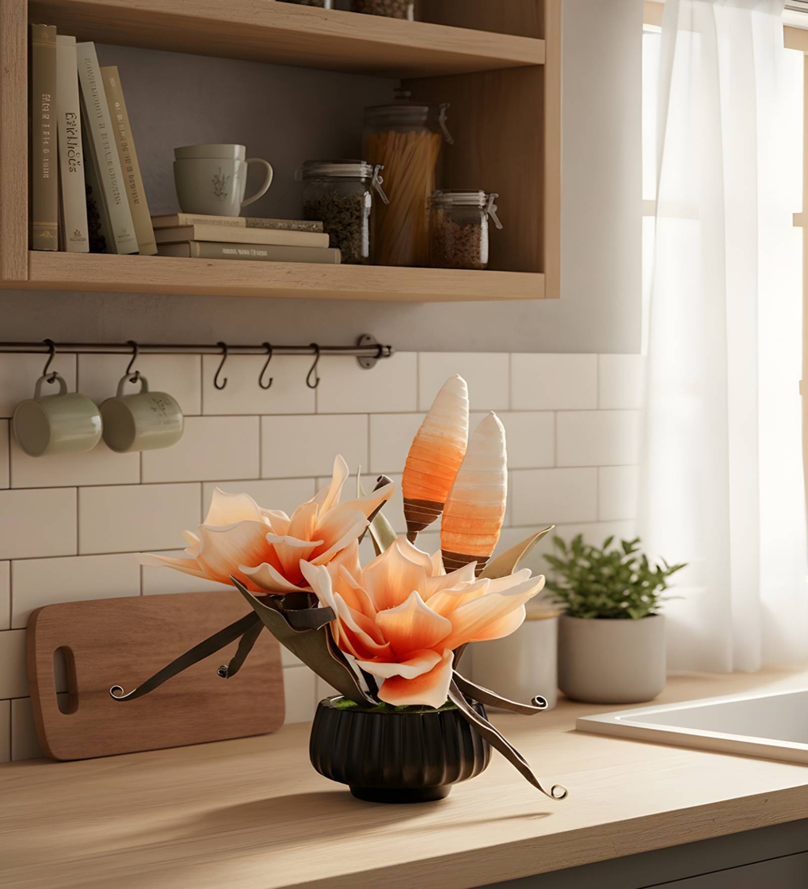 Orange Faux Leather Opulent Dawn Magnolia Arrangement Pot With Flower