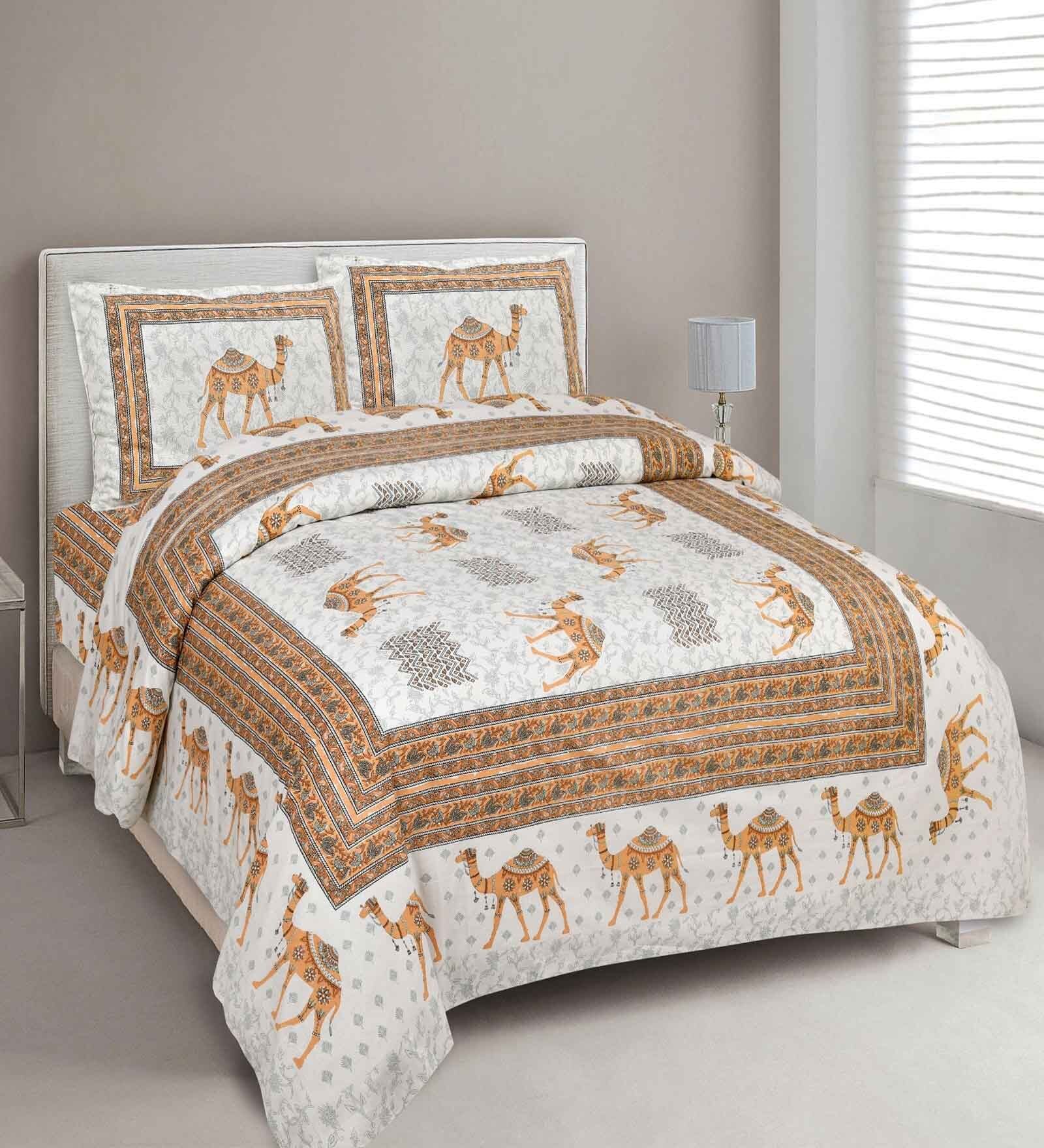 Orange Abstract 144 TC Cotton King Bedsheet and 2 Pillow Cover