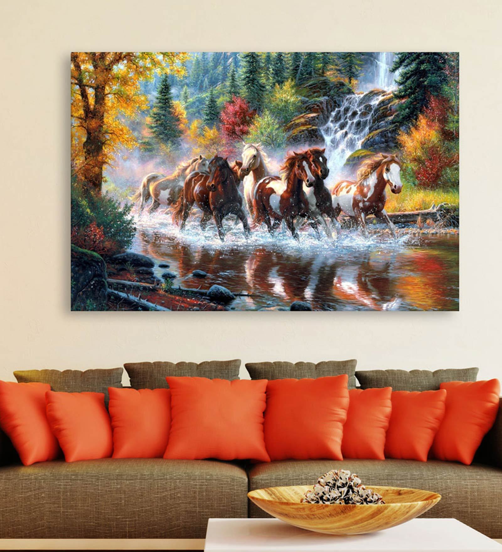 Horse In Multicolour Canvas Framed Art Print (33 x 21 Inches)