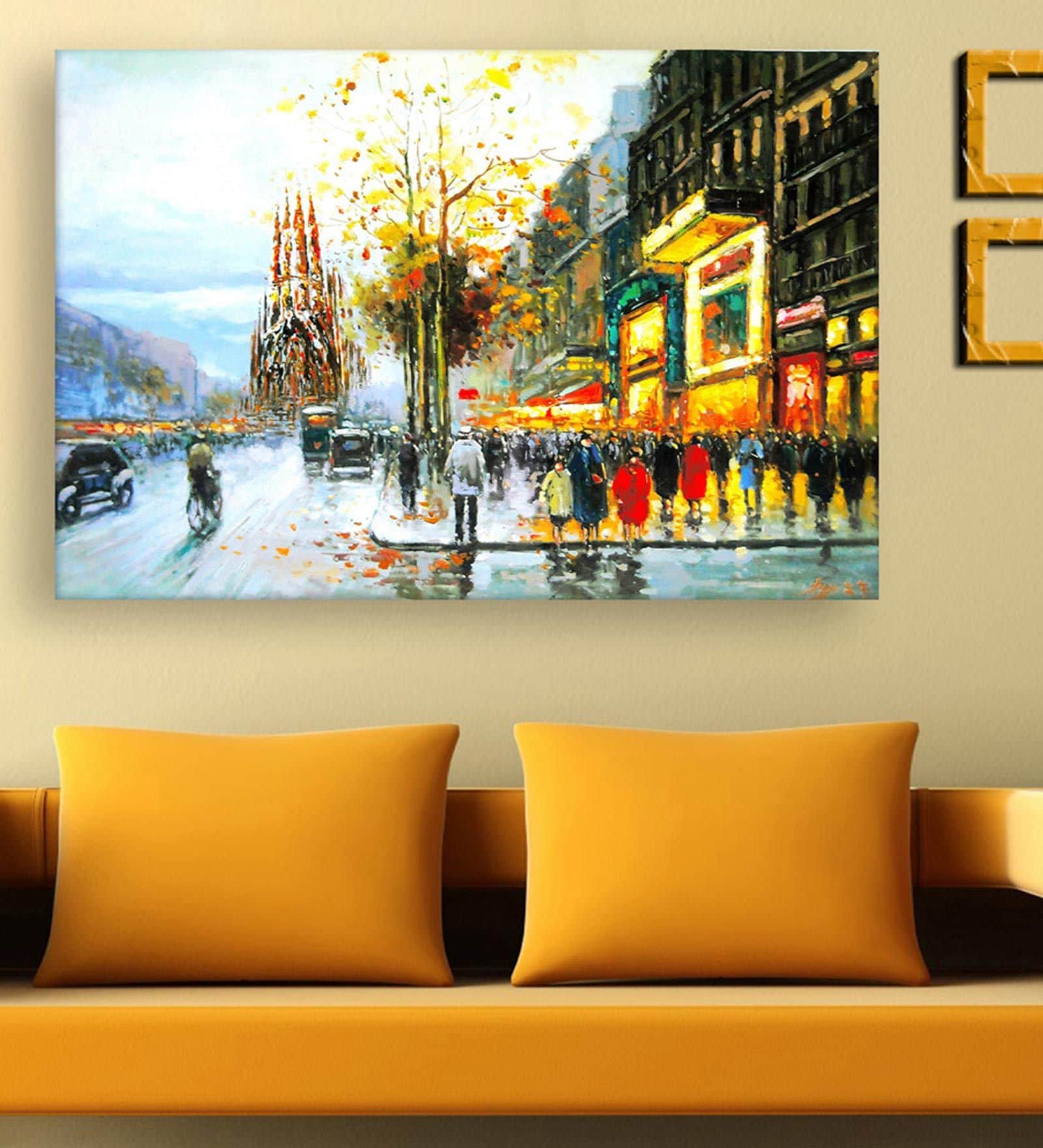 Busy Daphne Orange Canvas Framed People and Places Art Print