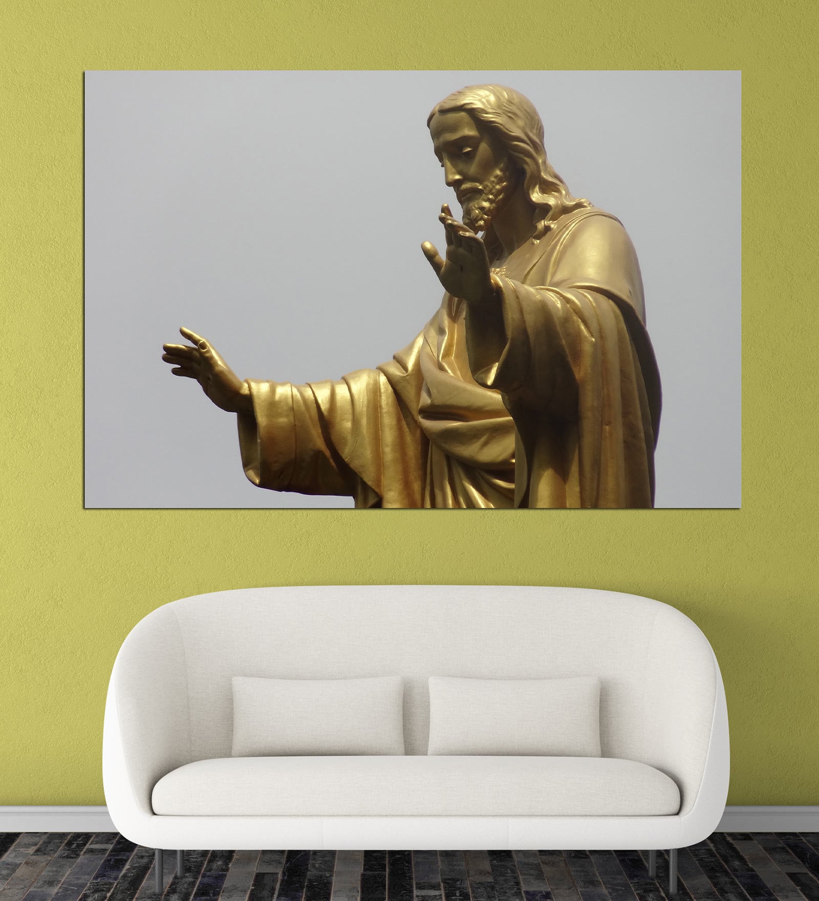 Jesus In Orange Canvas Framed Art Print (33 x 21 Inches)