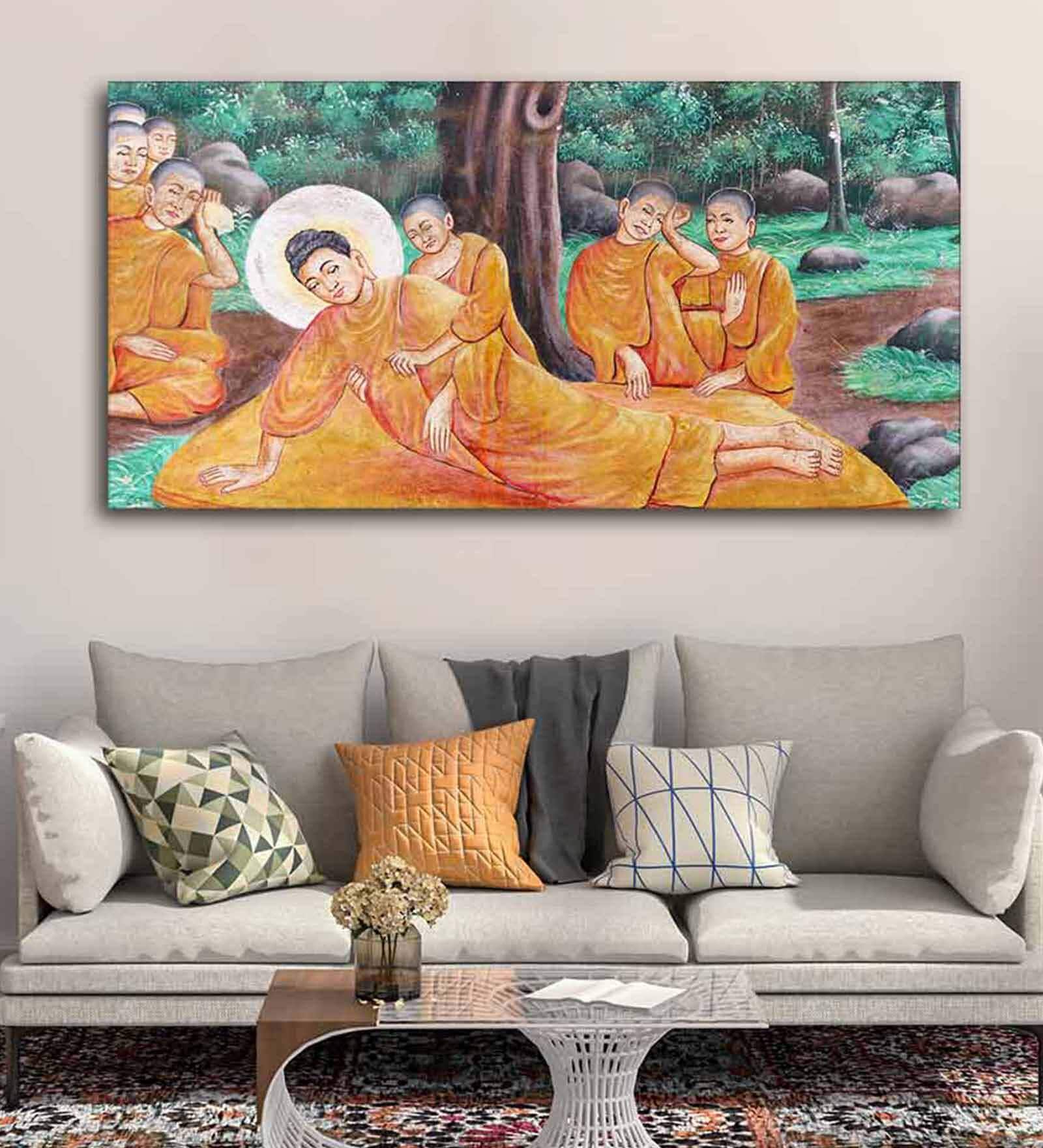 Orange Gautam Buddha Canvas Wall Painting
