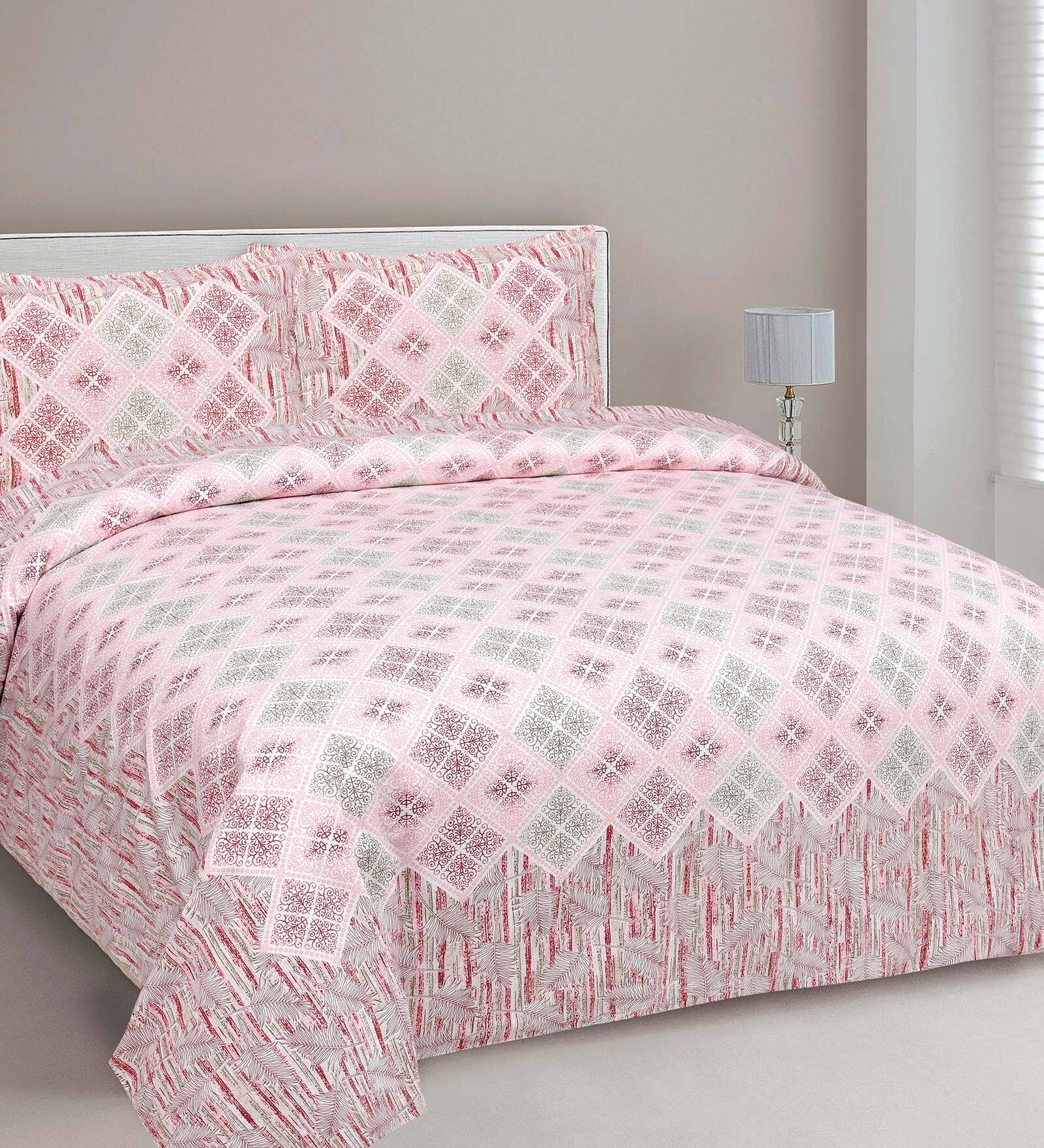 Orange Geometric 210 TC Cotton King Sized Bed Sheets with 2 Pillow Covers