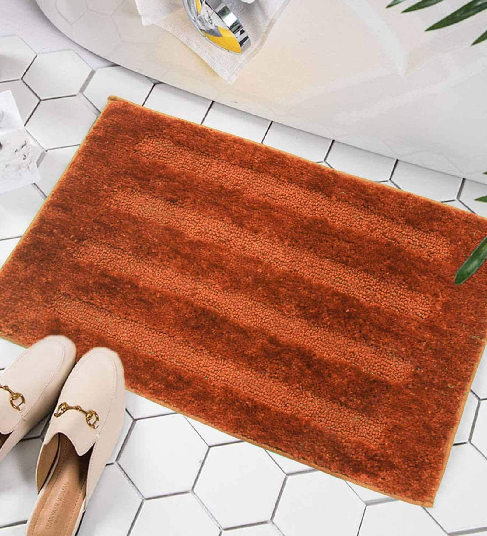 Orange Stripe Microfibre 24x16 Inches AntiSkid Bath Mat
