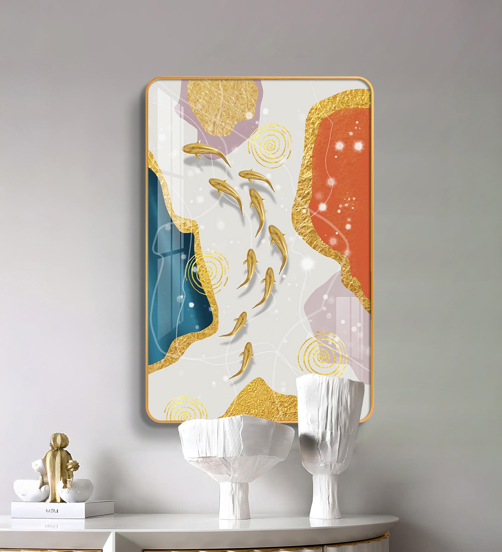 Orange Gold Blue Koi Fish MDF Wood Acrylic Wall Art