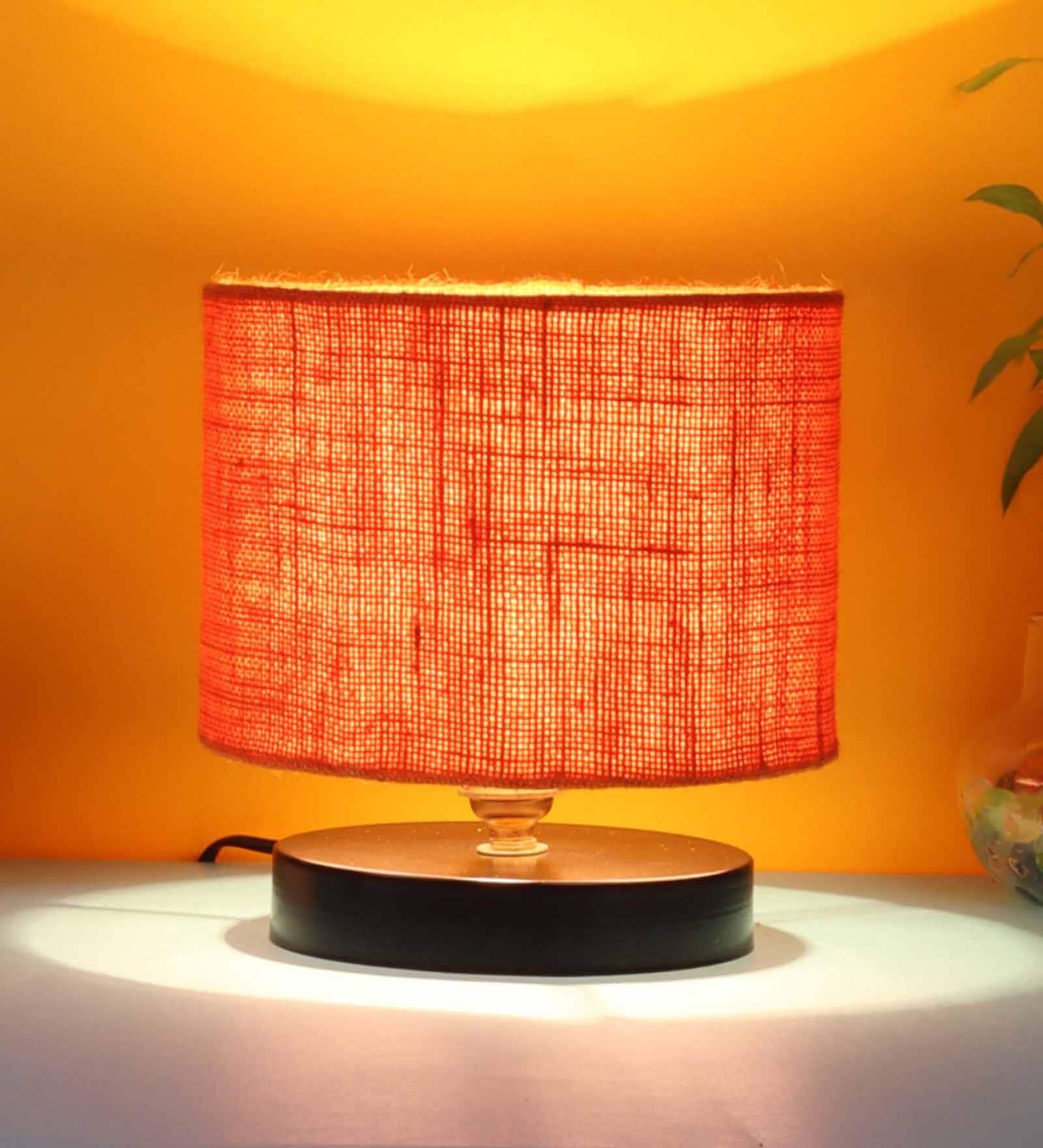 Orange Jute Table Lamp With Iron Base 
