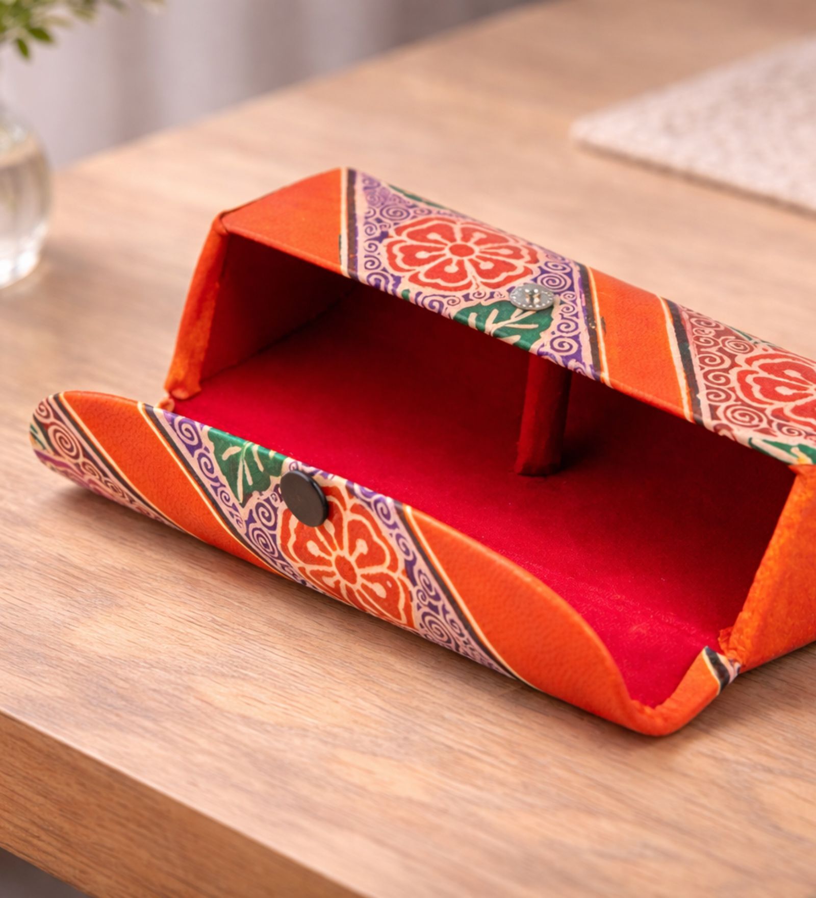 Orange Leather Handcrafted Embossed Sunglasses Cover