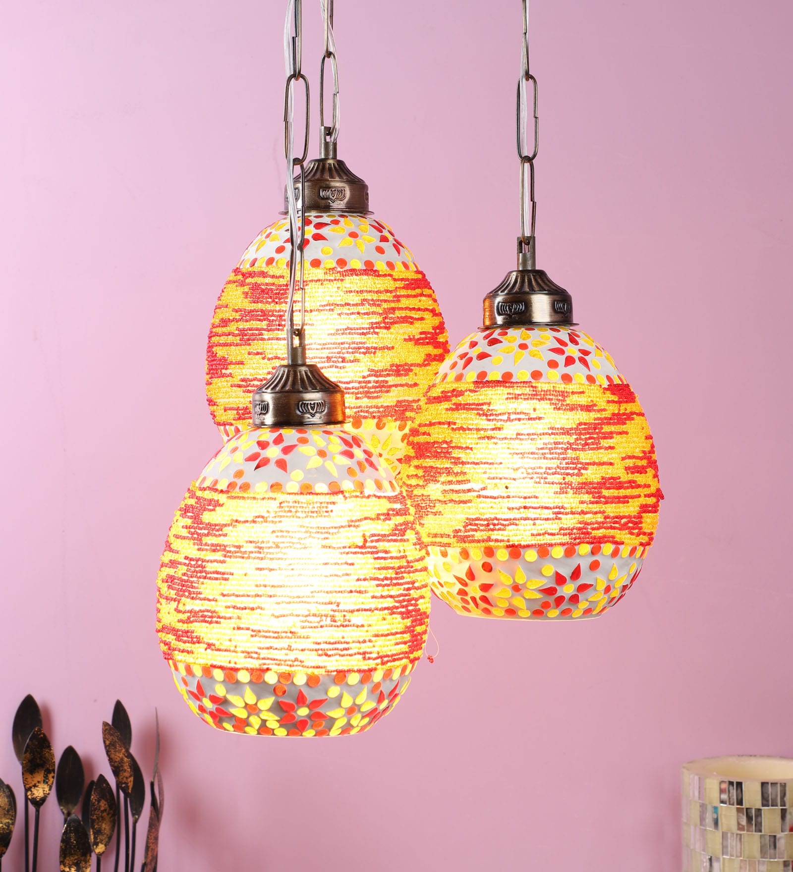 Addler Orange Glass Cluster Hanging Light