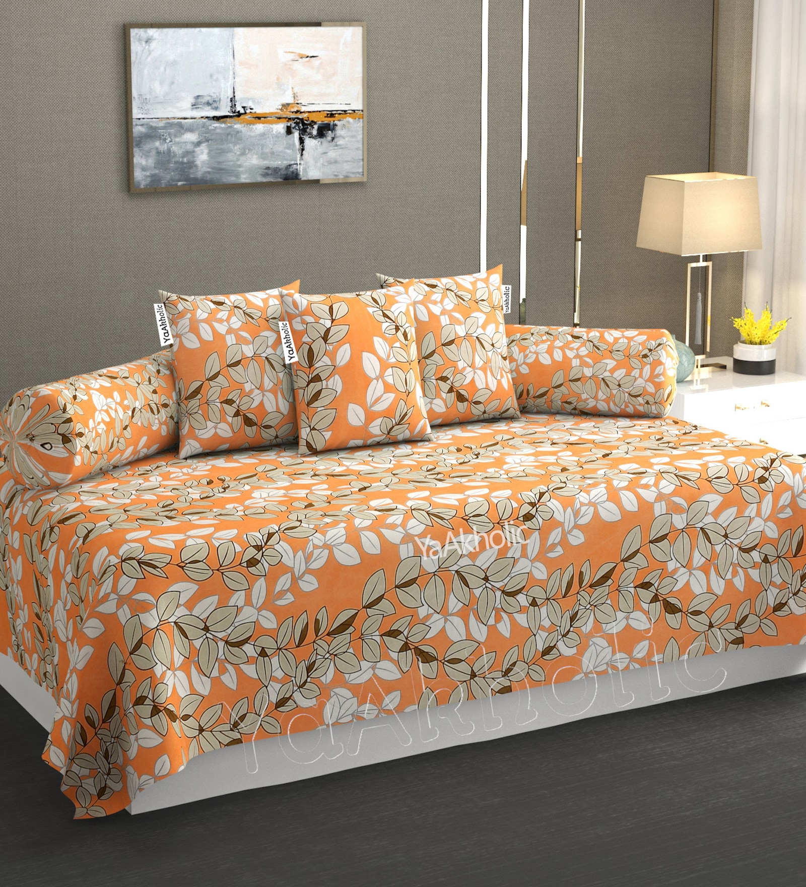 Orange Microfibre 240 TC 6 Pcs Diwan Set