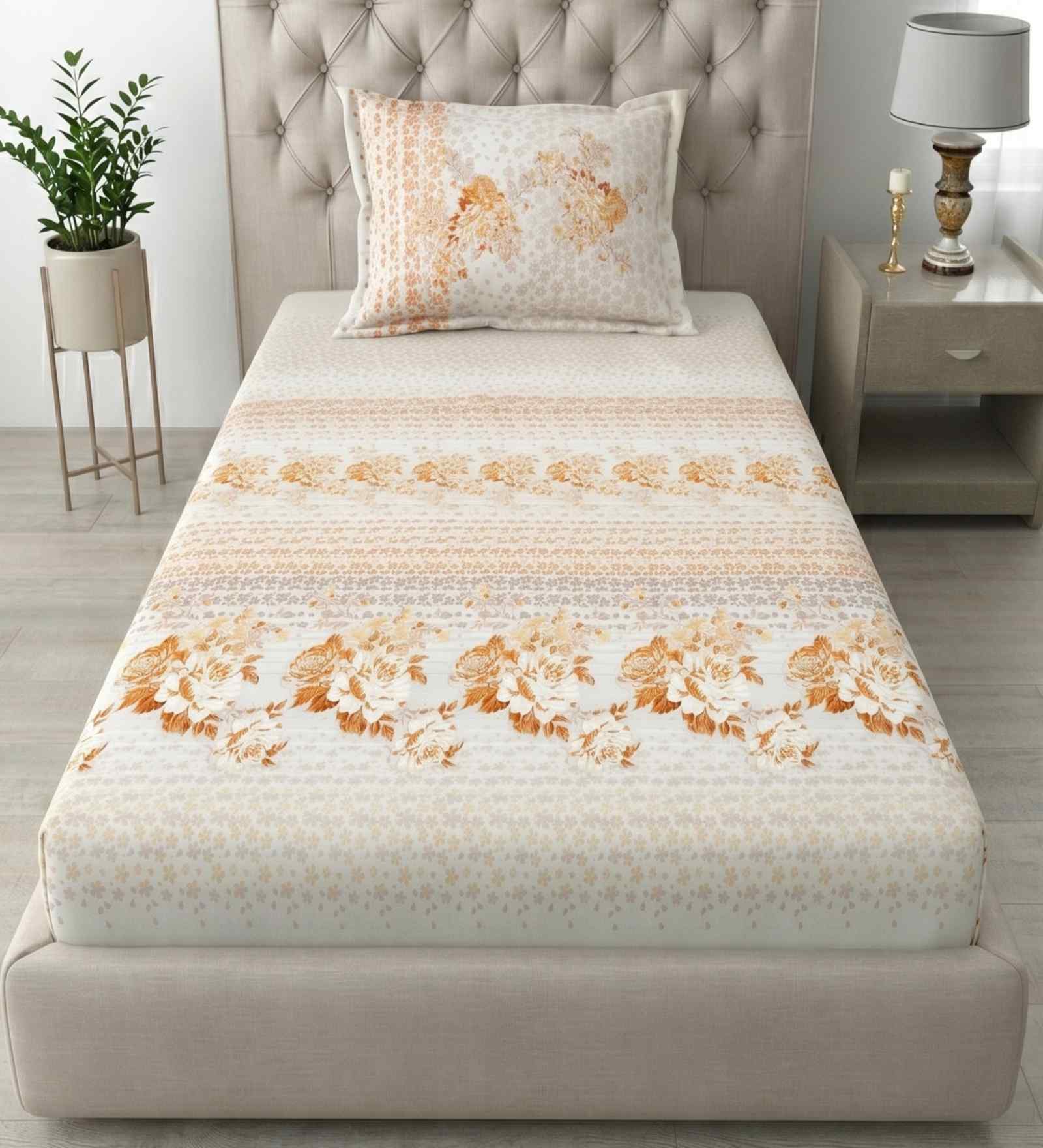 Orange Peel Spring Glory Cotton186 TC Single Bedsheet With 1 Pillow Cover