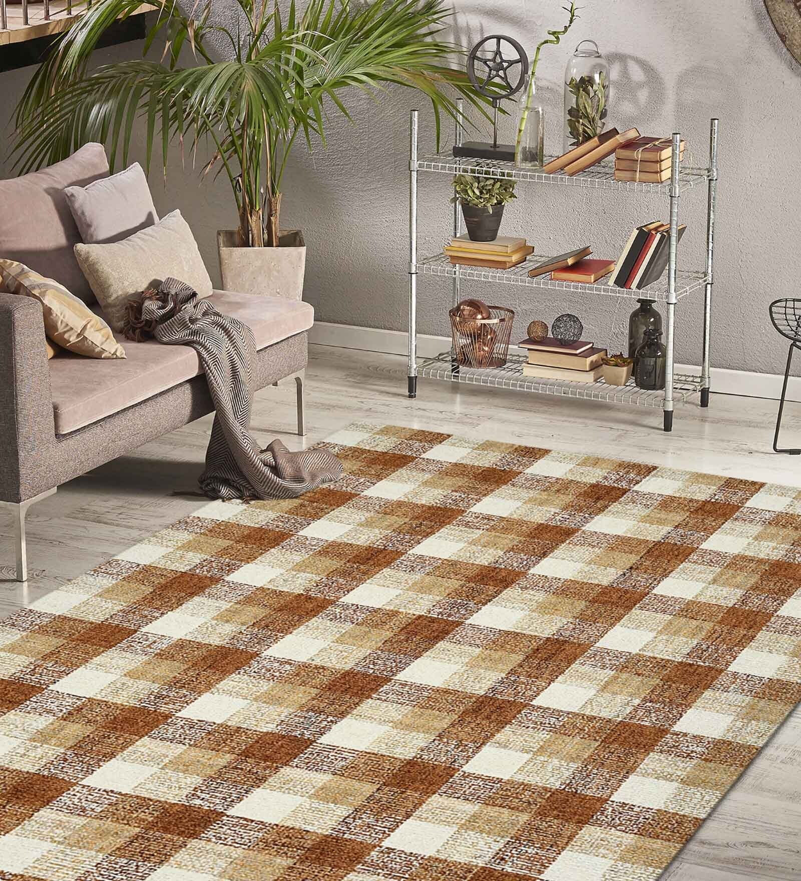 Orange Plaid Wool 2X3 Hand-Tufted Carpet
