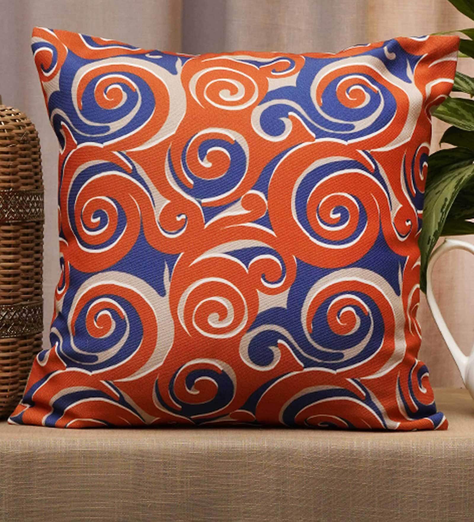 Orange Polycanvas Abstract 16x16 inches Cushion Covers (Set of 1)