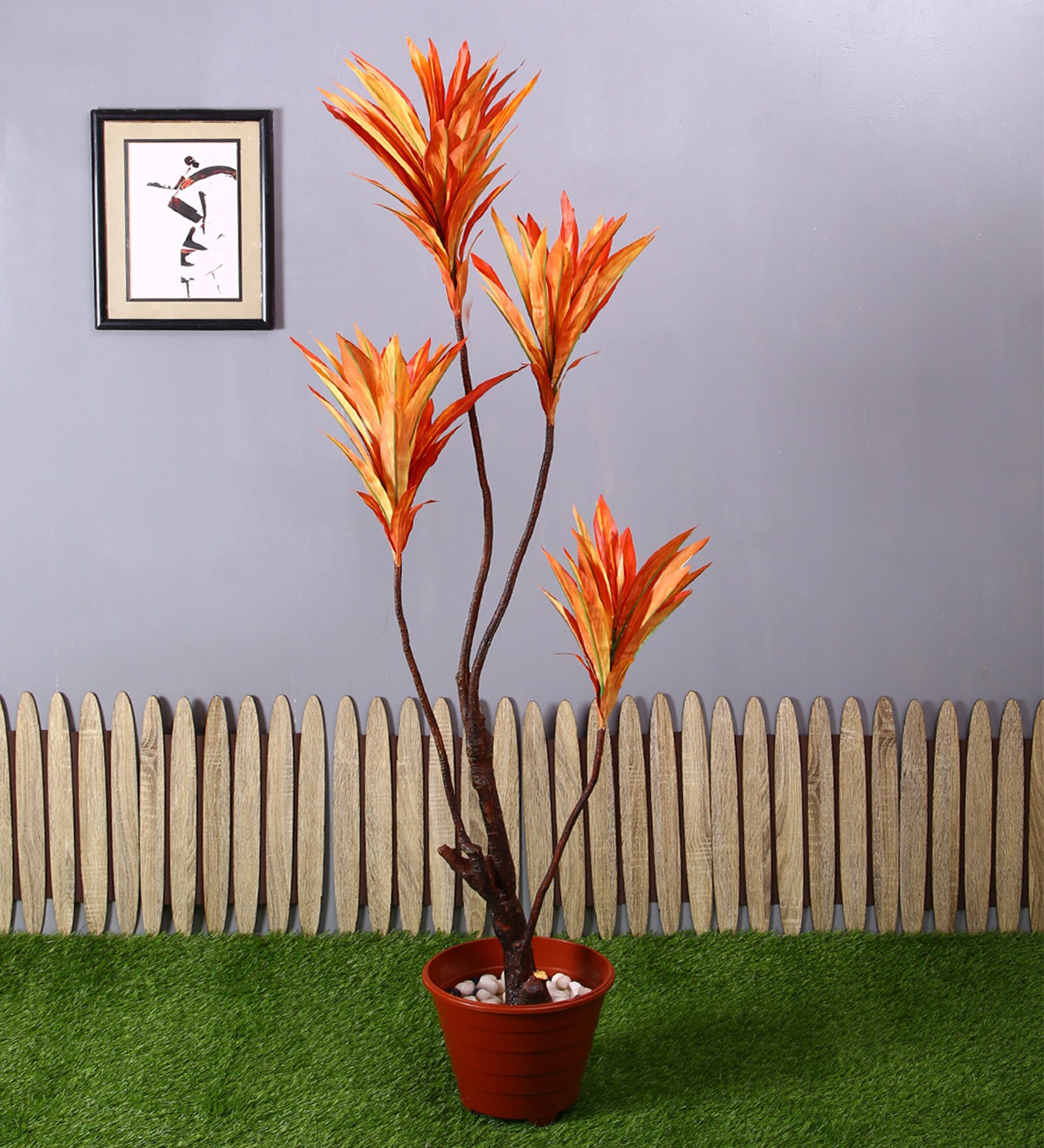 Orange Polyester Artificial Draceana Plant Without Pot