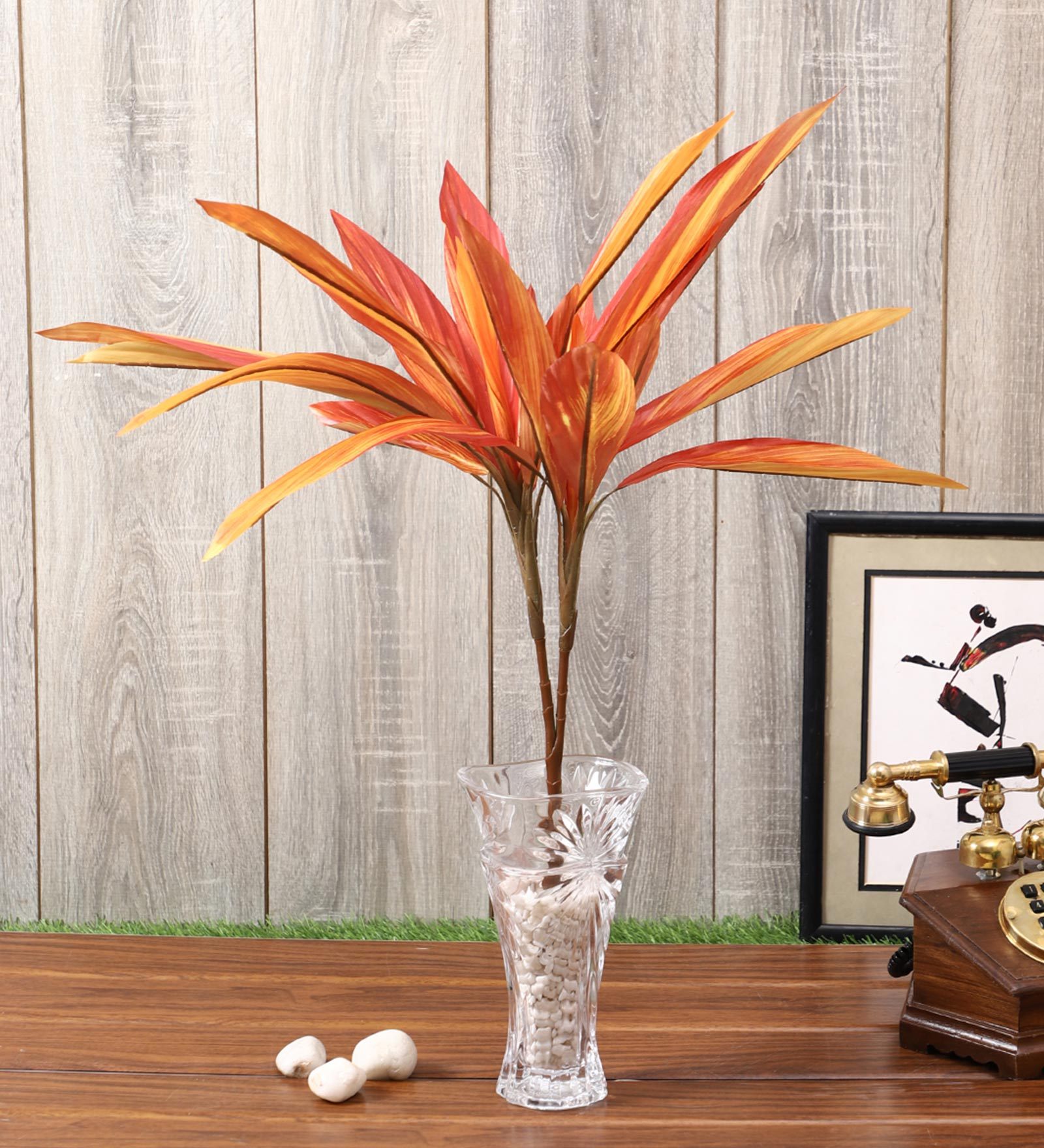 Orange Polyester Artificial Draceana Plant Without Pot