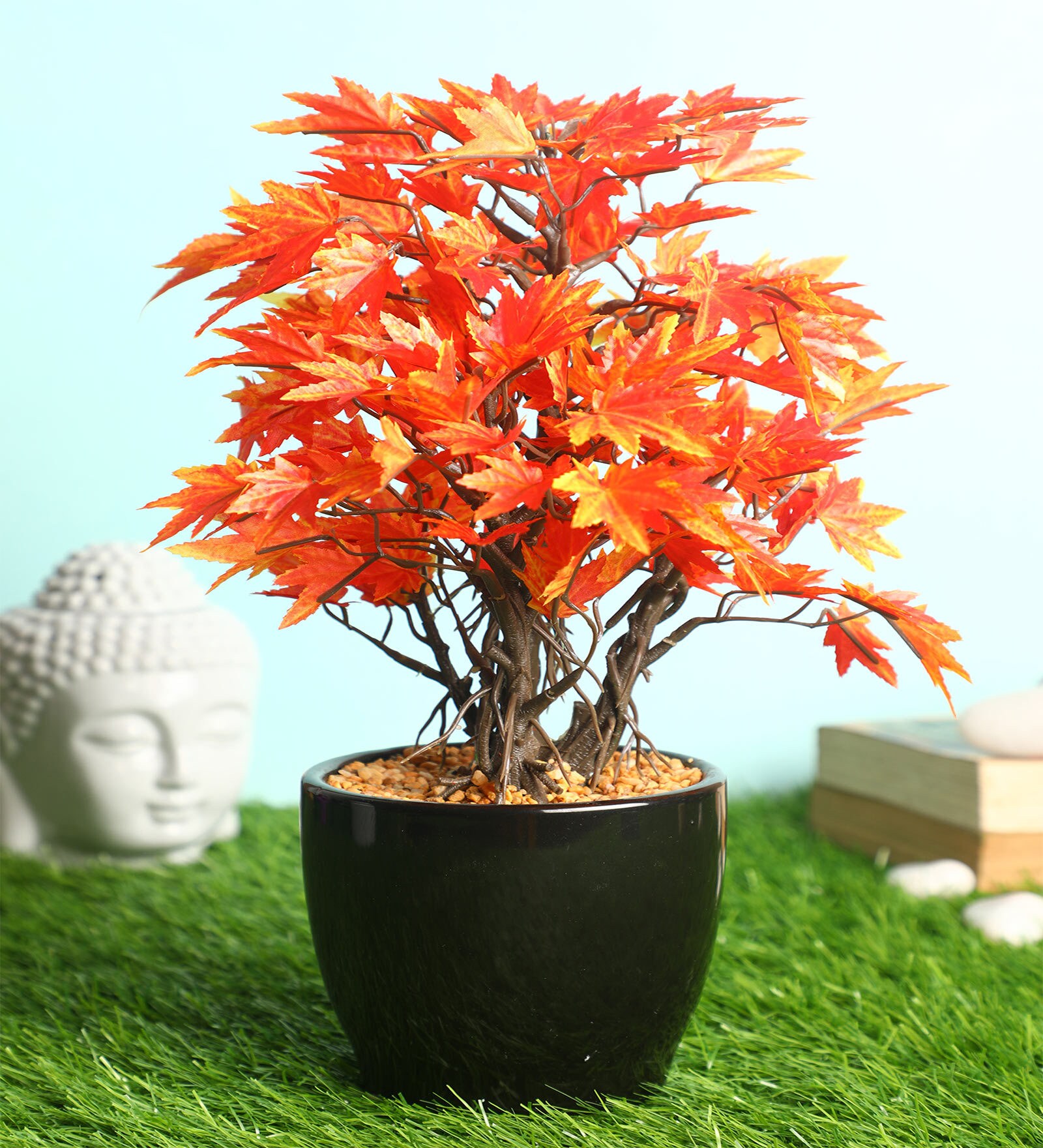 Orange Polyester Artificial Plant With pot