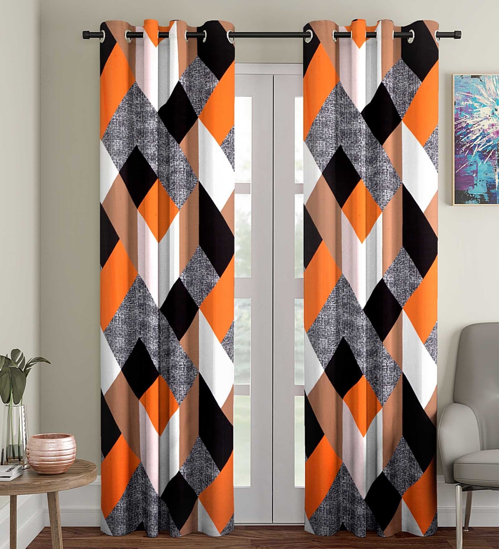Multicolor Geometric Polyester 7 Ft Semisheer Eyelet Door Curtains (Set of 2)