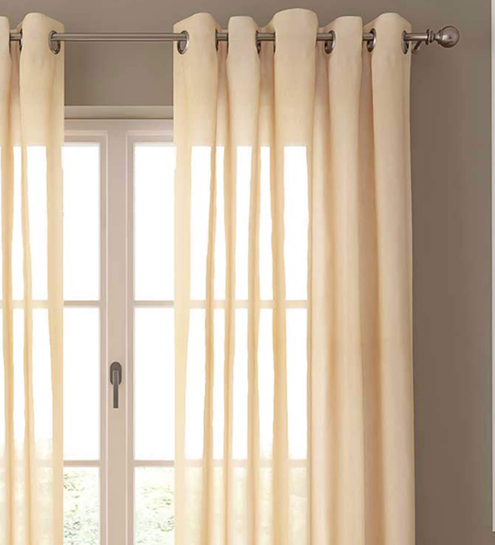 Orange Solid Polyester 7 Ft Sheer Eyelet Door Curtains (Set of 2)