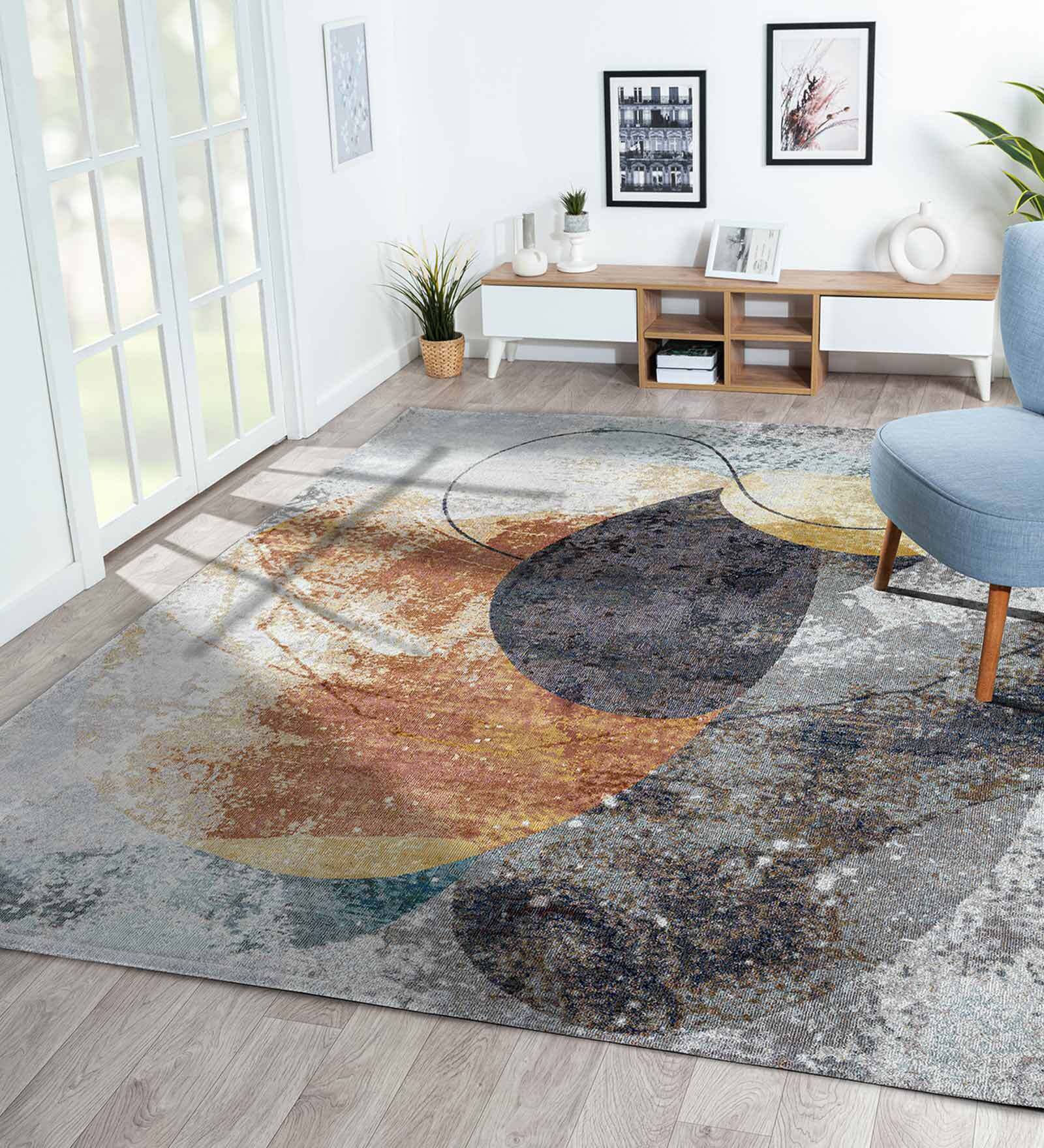 Orange Abstract Polypropylene 4 ft x 6 ft Machine Made Carpet