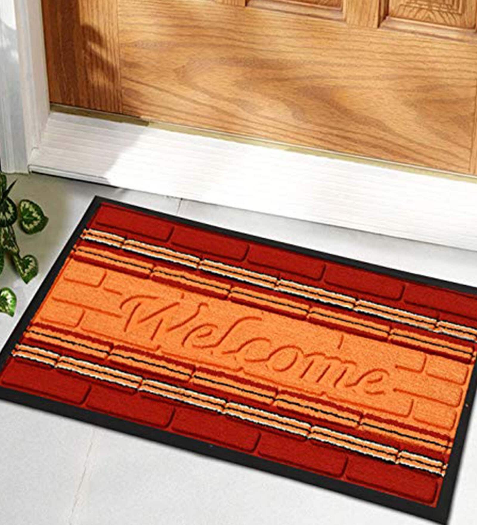 Orange Rubber Slogan 18x12 inches Anti skid Doormat