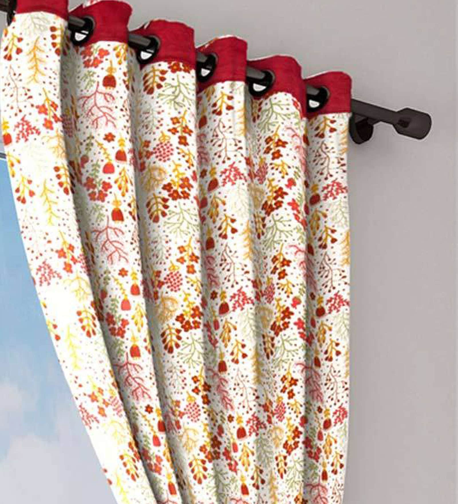 Orange Semisheer Polyester 5 Feet Eyelet Window Curtains Set of 2