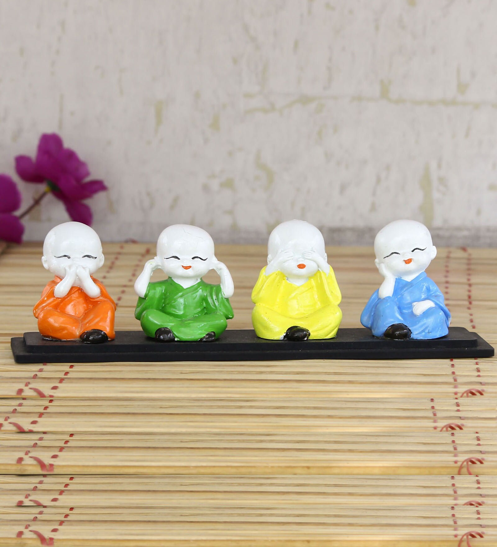 Orange Set of 4 Monks Polyresin Tealight Holder