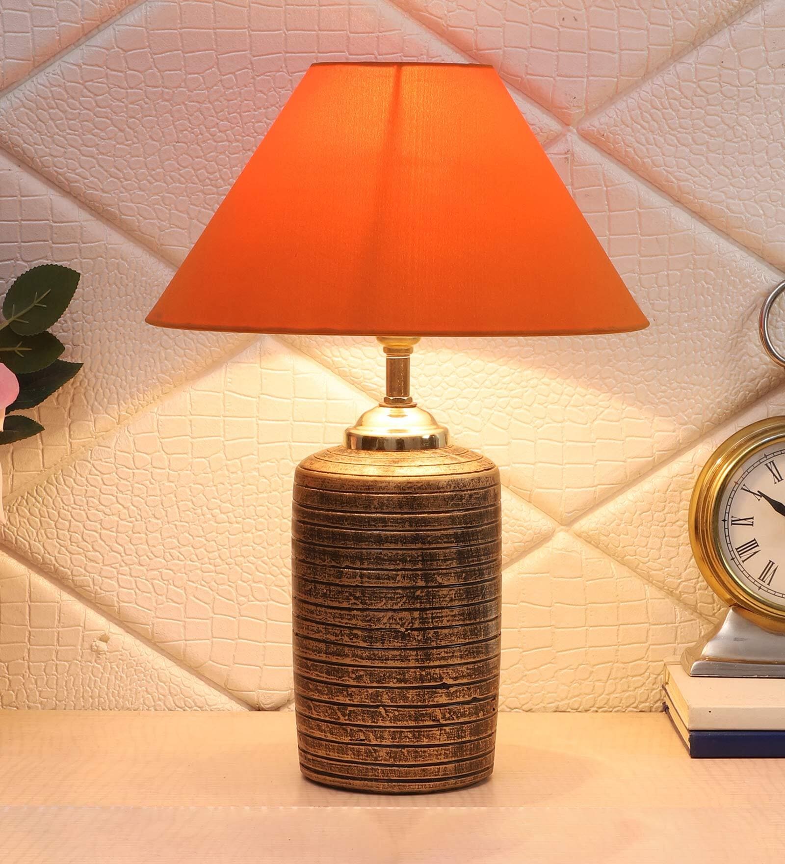 Orange Shade Table Lamp With Antique Terracotta Base