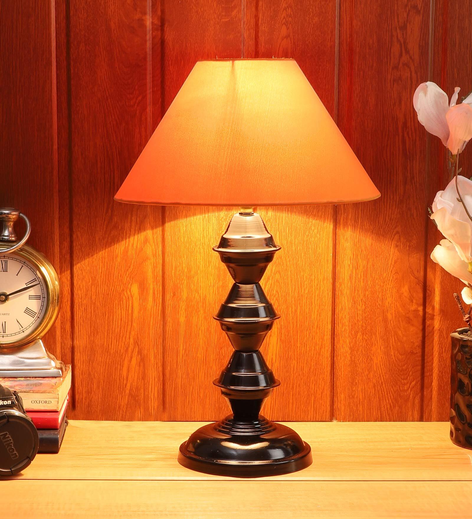 Orange Shade Table Lamp With Black Base