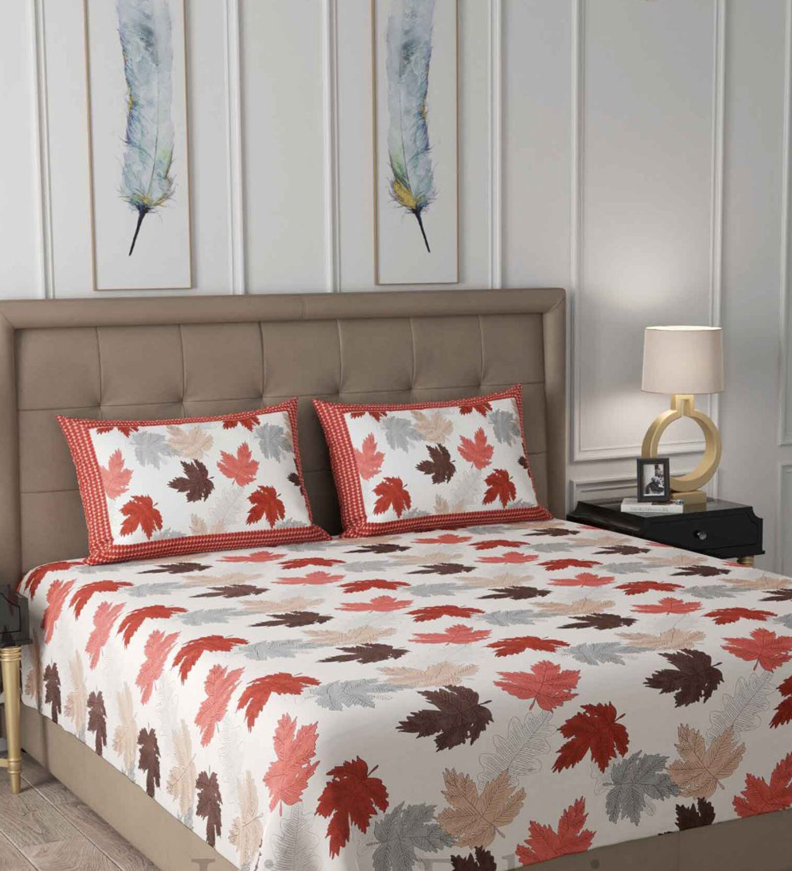 Buy Orange Solid 240 TC Cotton Double Bedsheet With 2 Pillow Covers