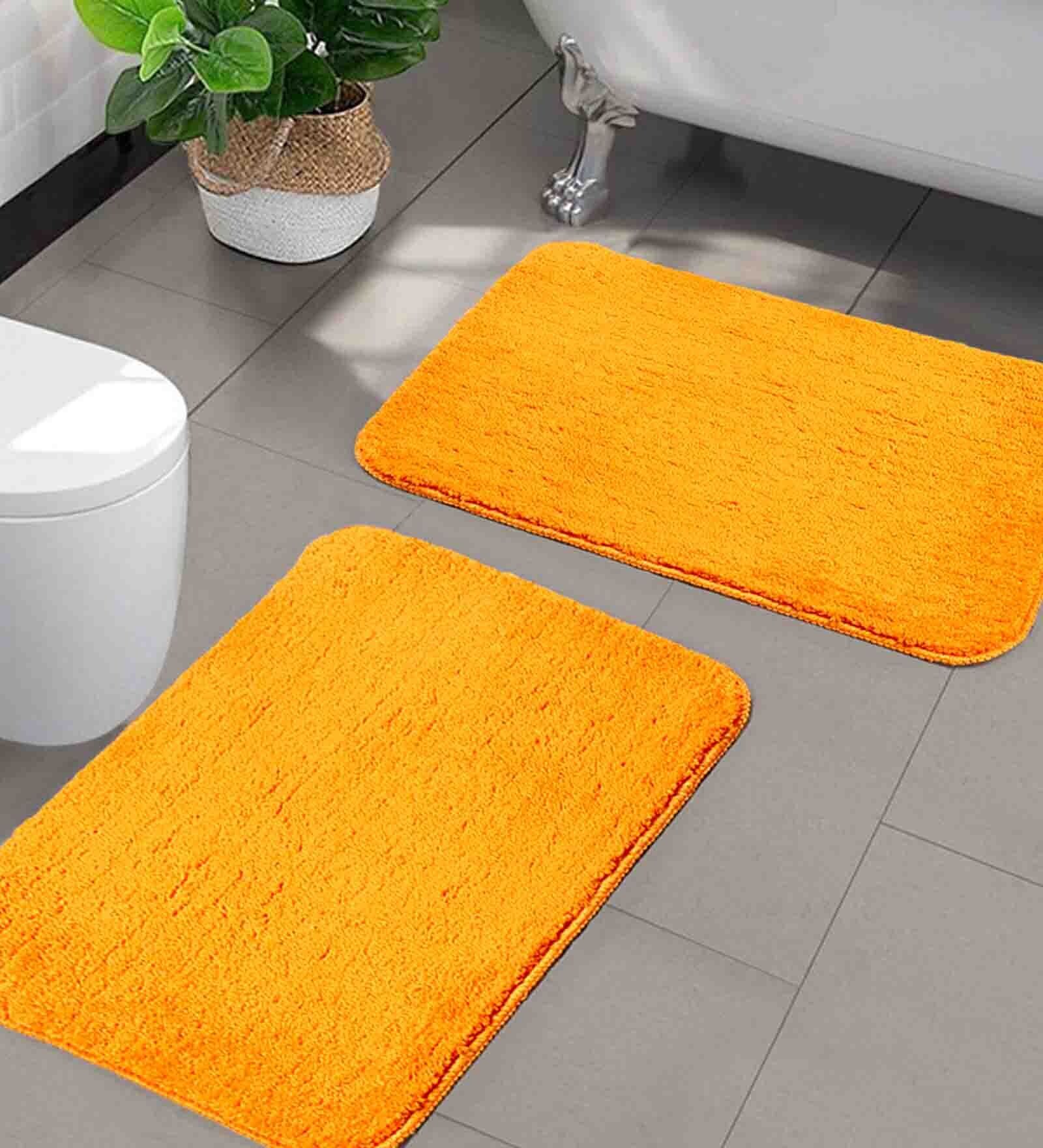 Orange Solid Microfibre 20x14 Inches AntiSkid Bath Mat (Set of 2)