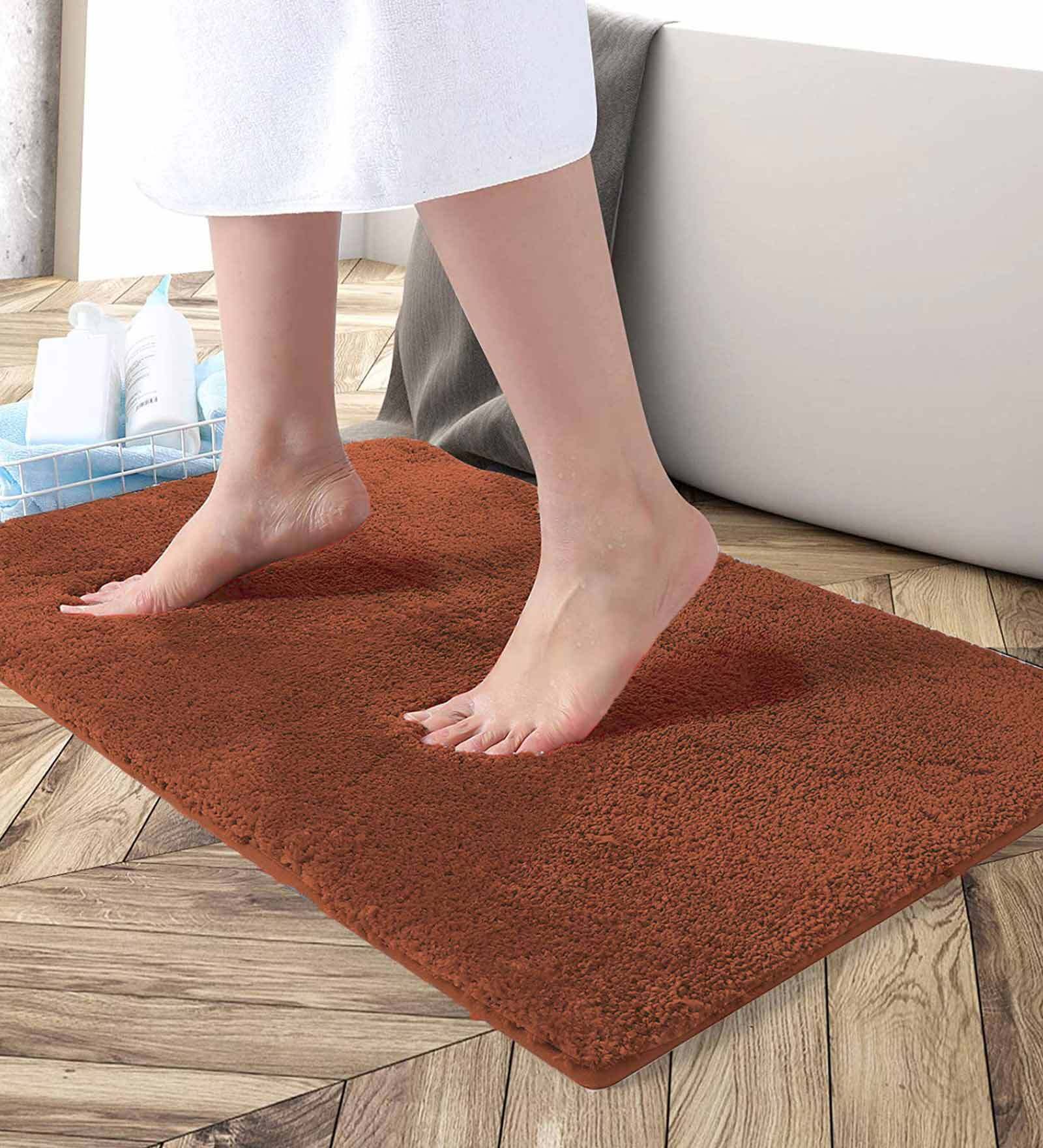 Orange Solid Microfibre 30x18 Inches AntiSkid Bath Mat