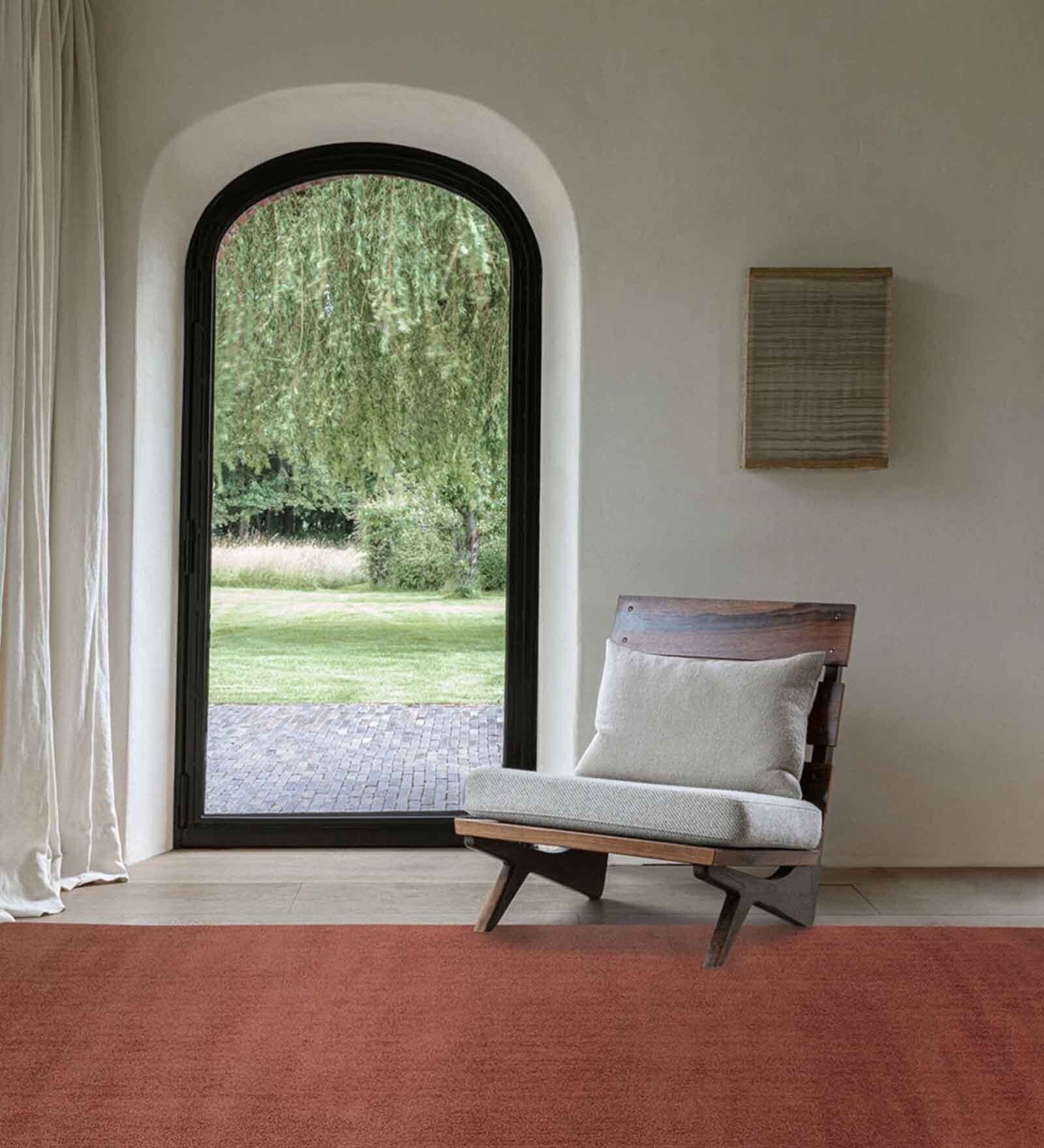 Orange Solid Polyester 5 ft x 7 ft Machine Made Carpet