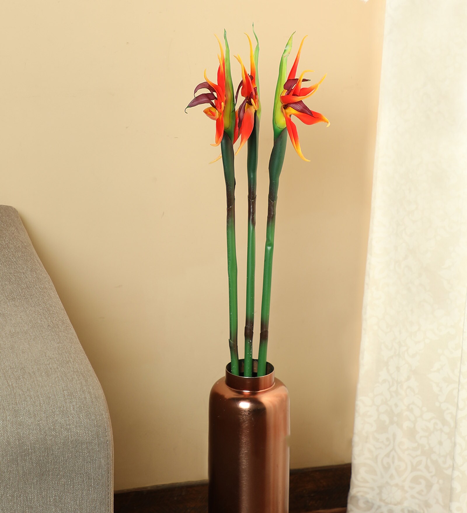 Orange Synthetic Fabric Bird of paradise Artificial Flower Set of 3
