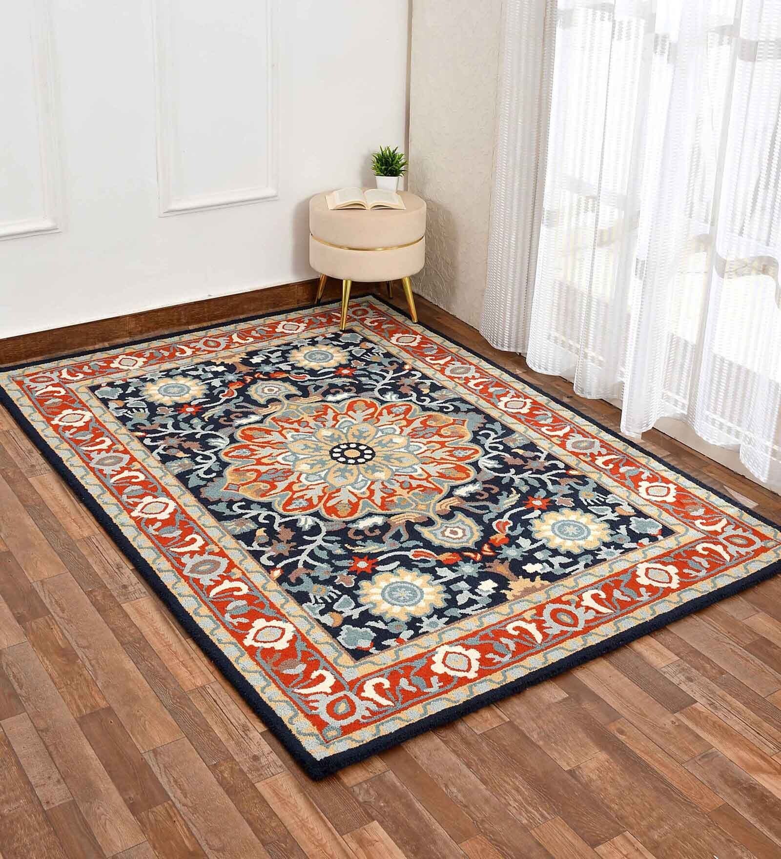 Orange Traditional Wool 8 ft x 10 ft Hand Tufted Carpet