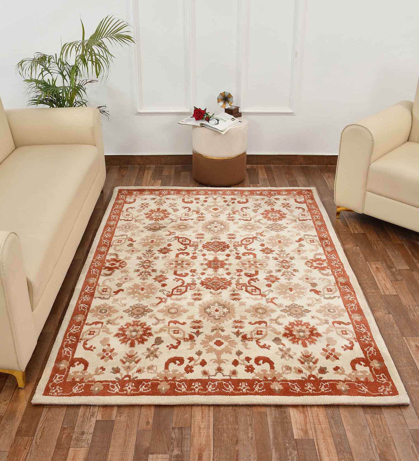 Orange Vintage Polyester 5 x 7 Feet Machine Made Carpet