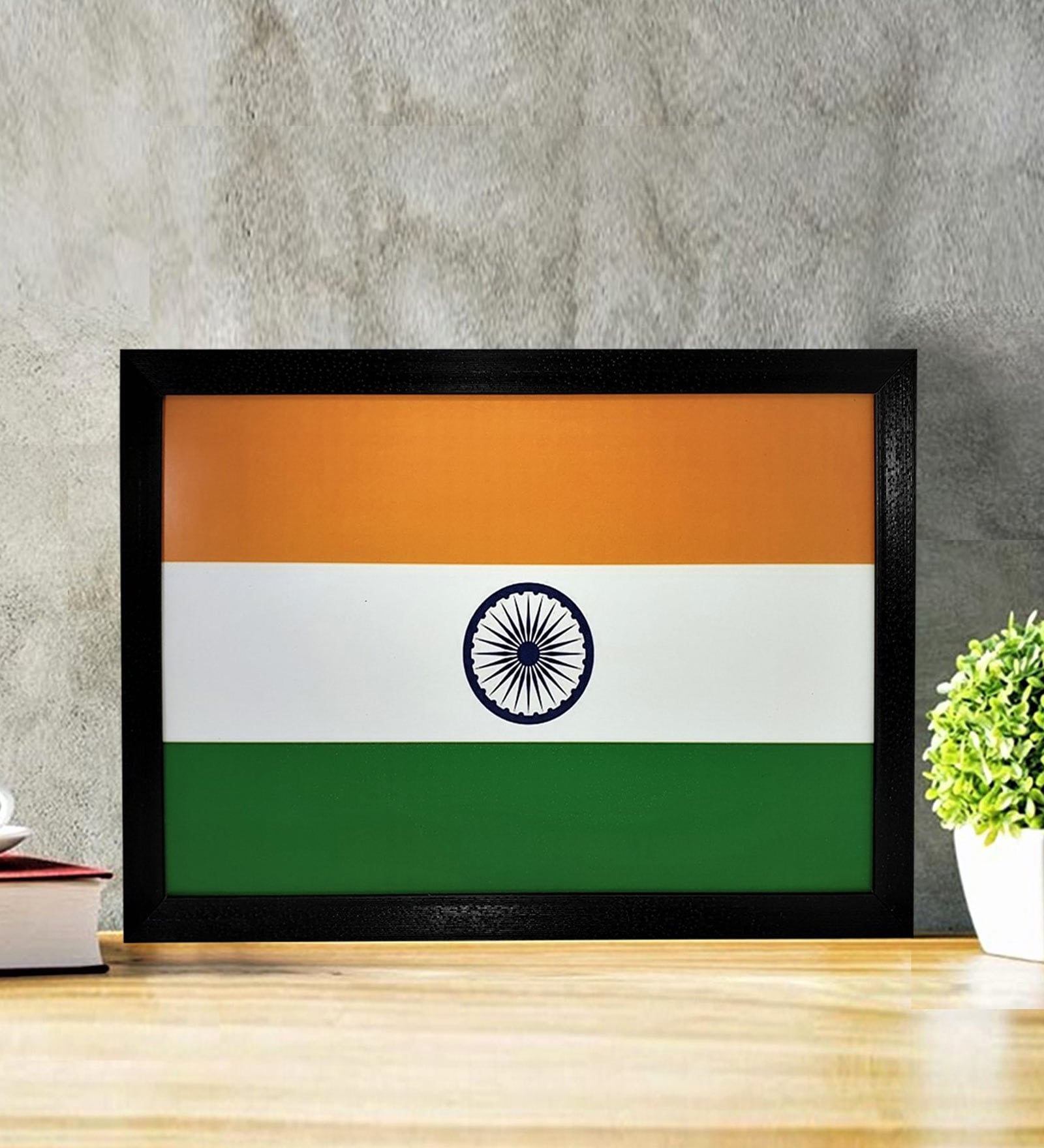 Orange Wood "Indian Flag" Textured Paper Scratch & Dust Proof Framed Art Print