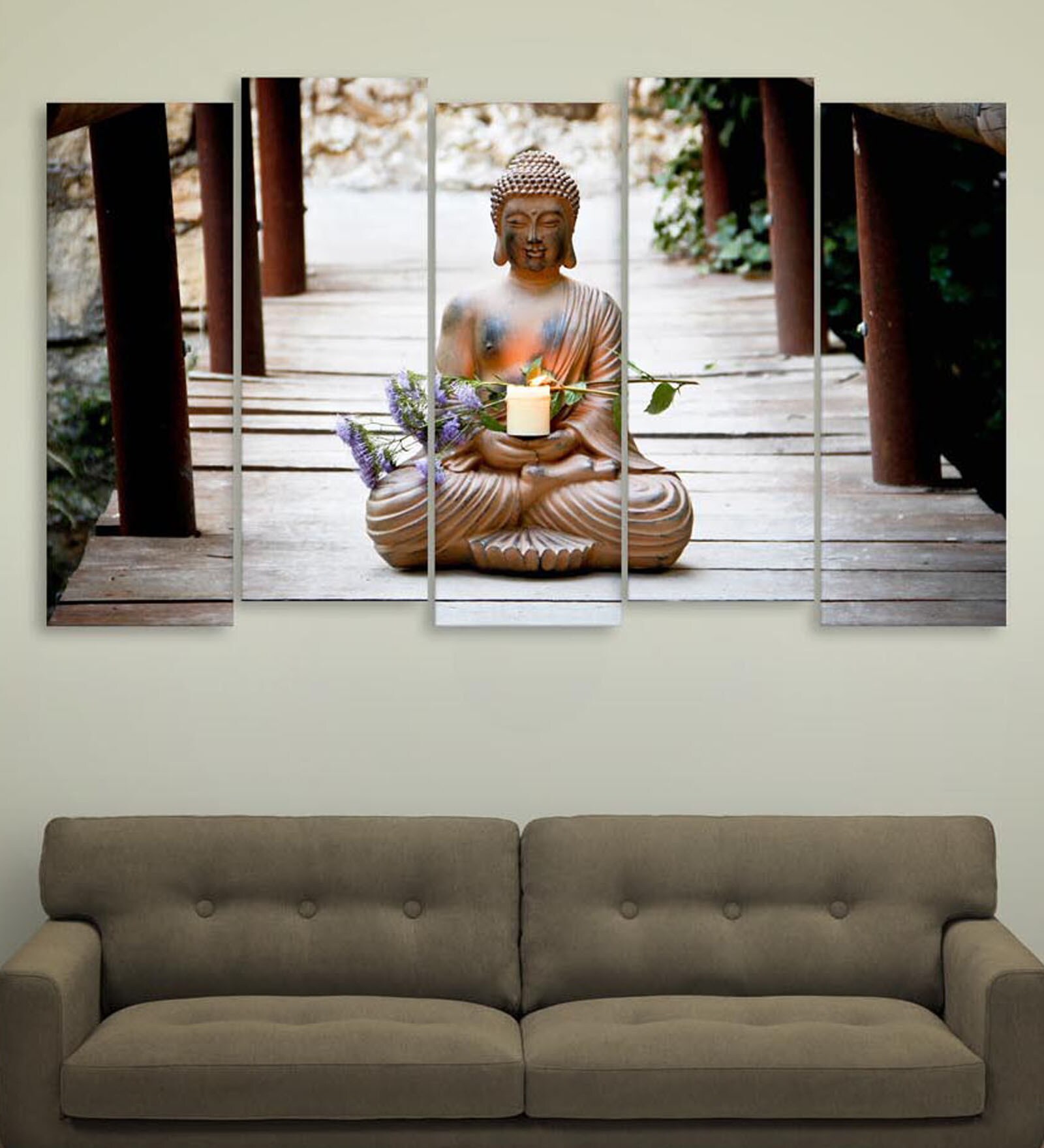 Orange Wood Framed Spiritual Art Panel Set of 5