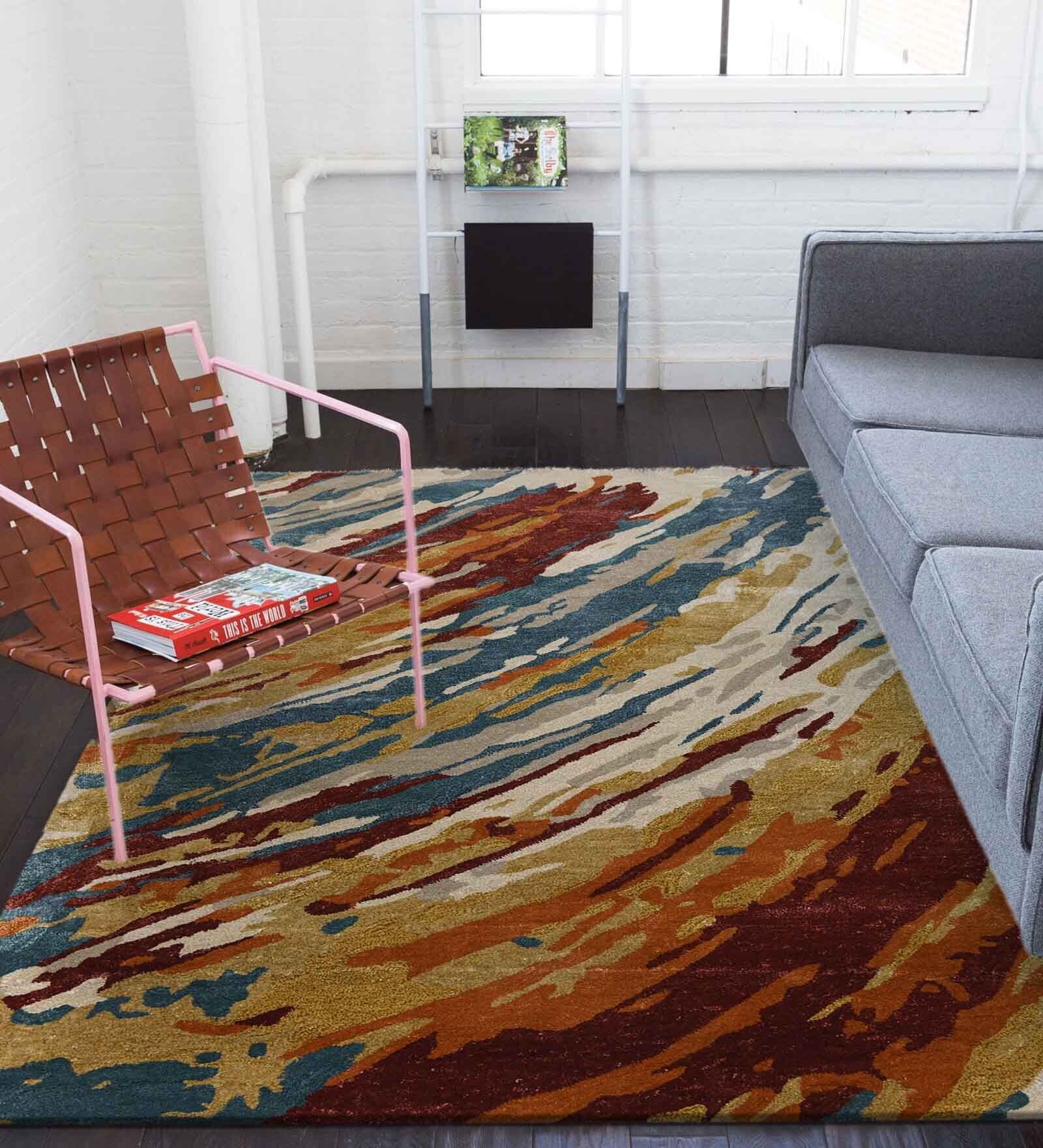 Multicolor Abstract Viscose 4 ft x 6 ft Hand Tufted Carpet
