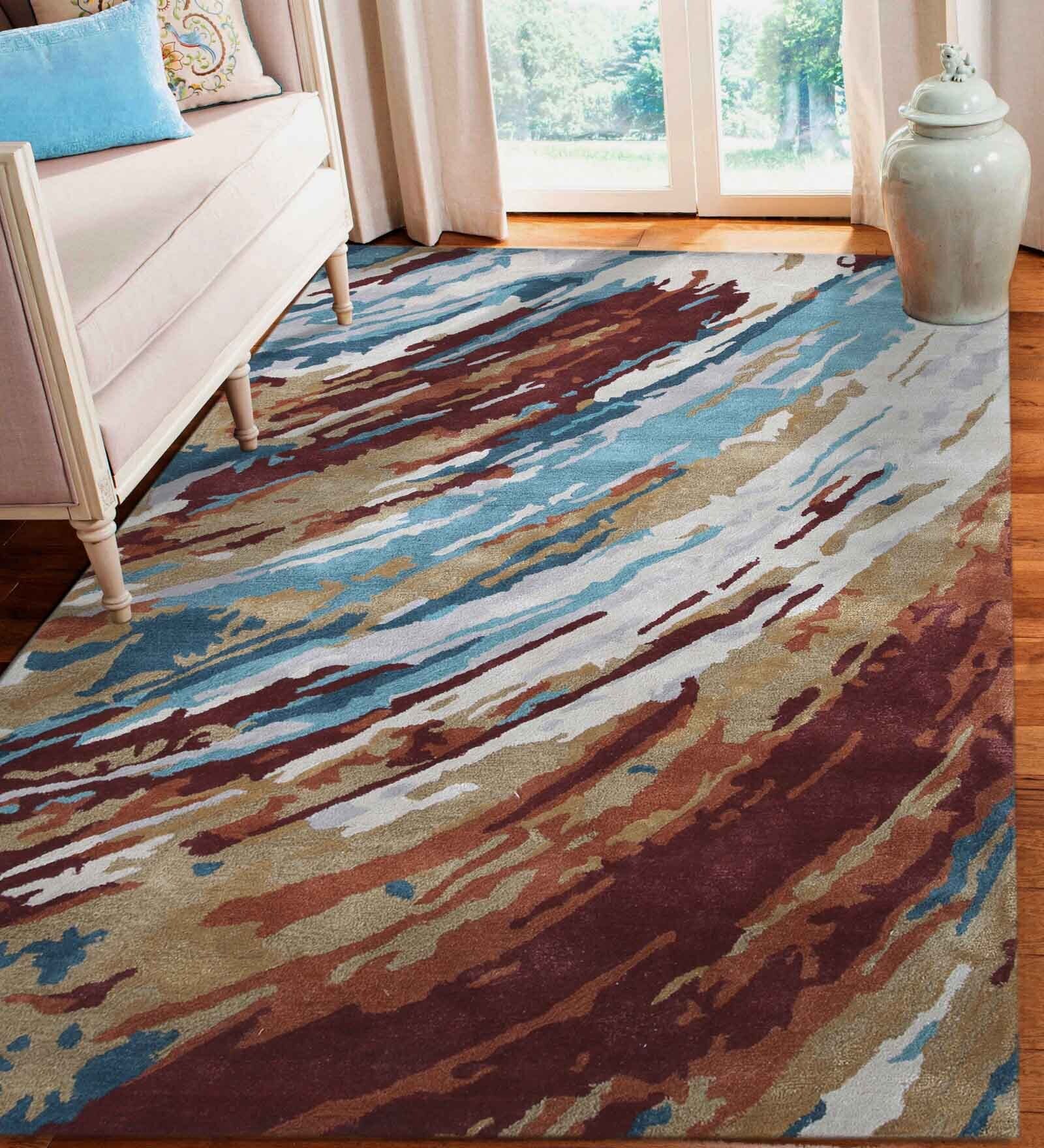 Multicolor Abstract Viscose 5 ft x 7 ft Hand Tufted Carpet